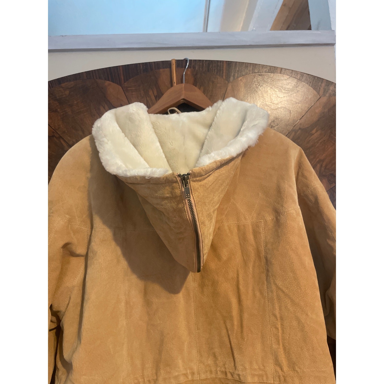 Vintage WILSONS Leather Toggle Chore Coat Barn Jacket Faux Fur Size Large L Hood
