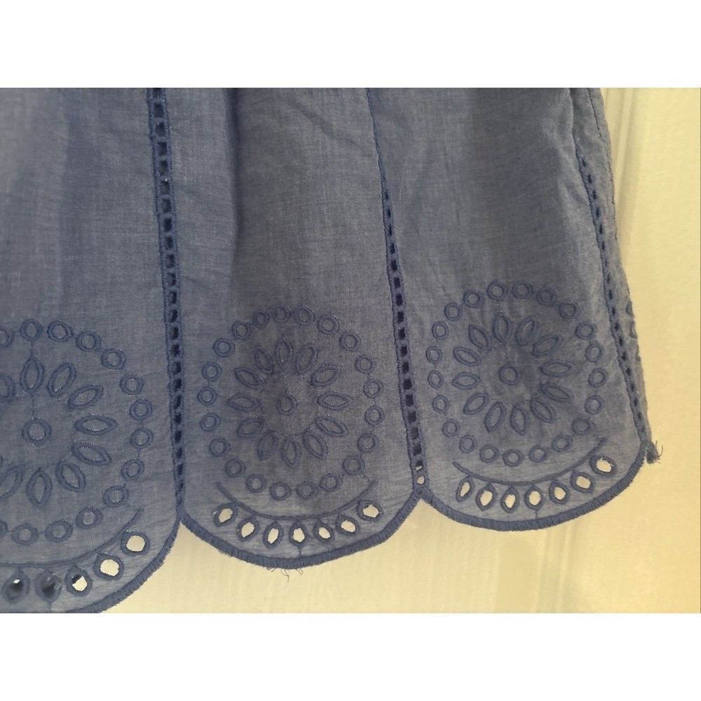 NWT Womens VINEYARD VINES Eyelet Smocked Top Chambray Blue Woven Size Large