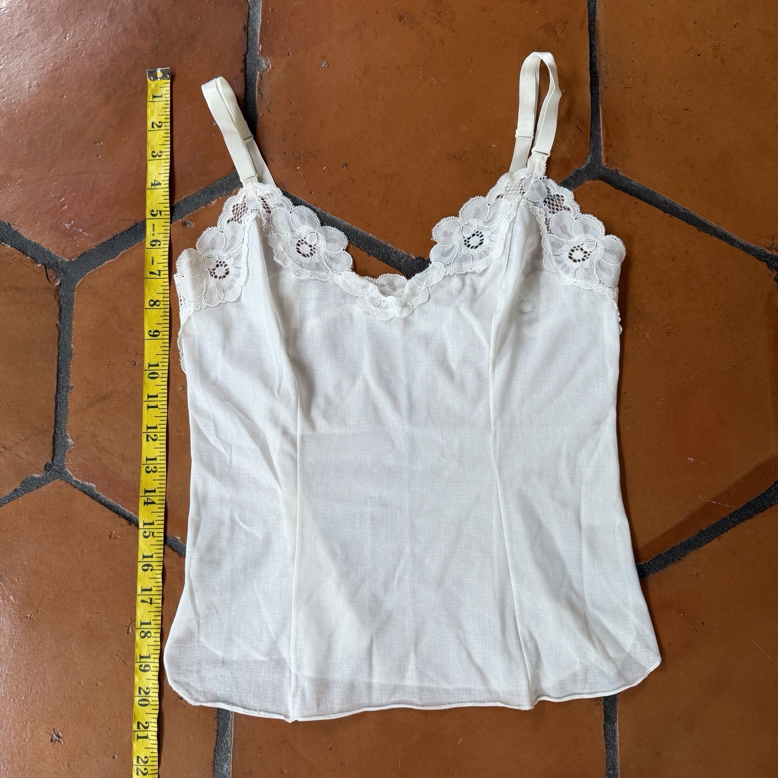 Vintage 60s Ivory Camisole Nylon Cotton Floral Lace Small Feminine Going Out Top