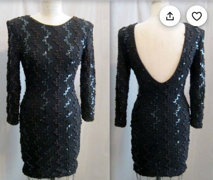 Vintage A La Carte California Stretch Body Con Ribbon Lace Sequin Black Dress S