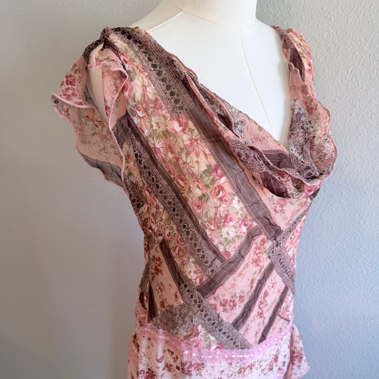CDC Y2K 90s Floral Asymmetrical Patchwork Cottage Romantic Feminine Fairy Sz 10