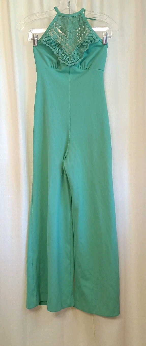 Vtg 1970&rsquo;s JC Penney Size 5 Mint Green Bell Bottom Jumpsuit FLAW
