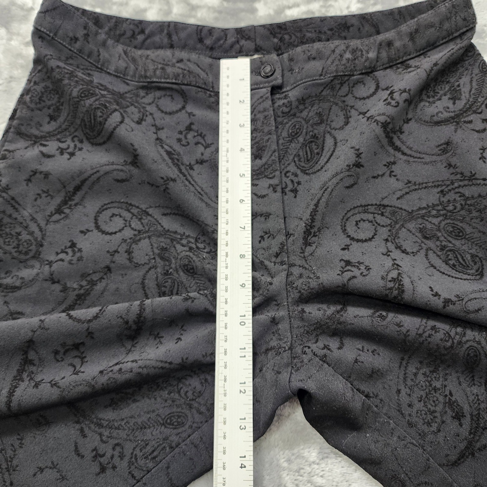Vintage Dress Pants Womens 14 Black Velvet Flocked Floral Paisley Print Formal