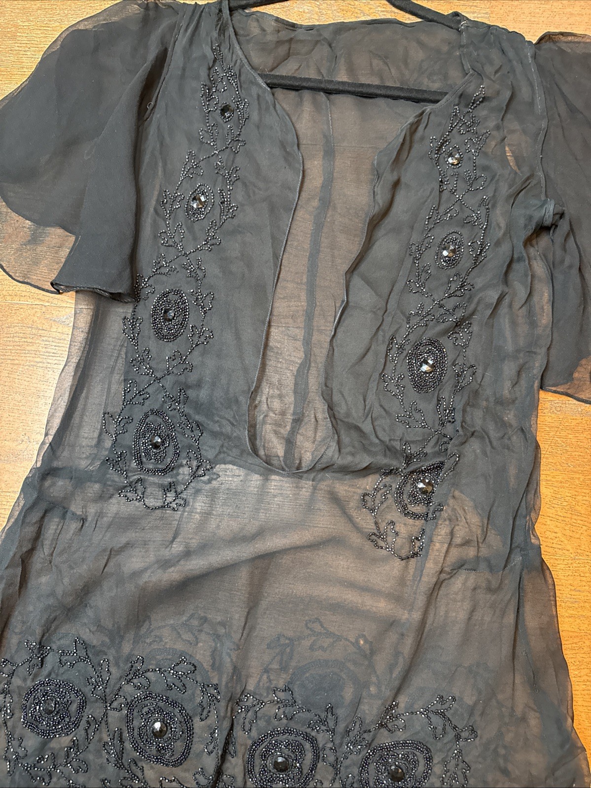 Antique 1920s Beaded Silk Chiffon Flapper Dress – Authentic Art Deco Tabard