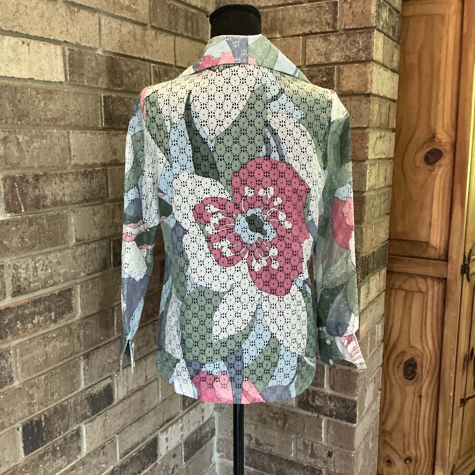 VINTAGE Separate Thoughts by Nardis Eyelet Floral Blouse Sz S/M Pink Green #41E6
