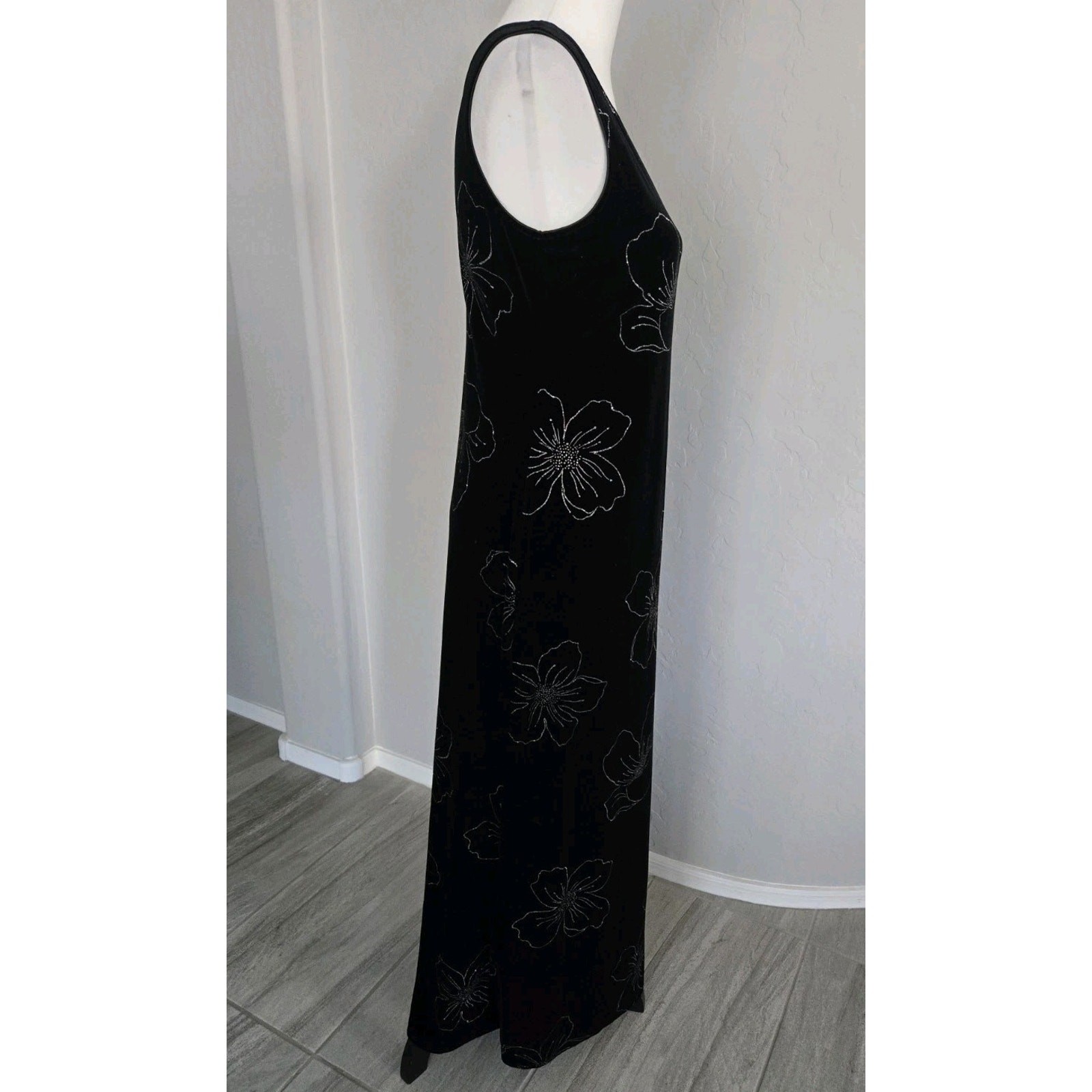 Vtg 90s Giorgio Sant Angelo Black Velvet Silver Flower Vamp Whimsigoth Sz 10