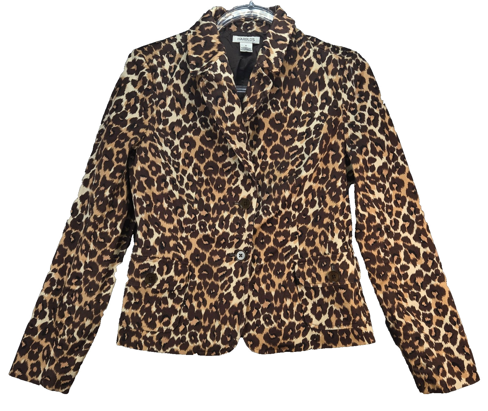 Vintage Harold&rsquo;s Leopard Hourglass Blazer Womens 6 Brown Tan Animal Print Jacket