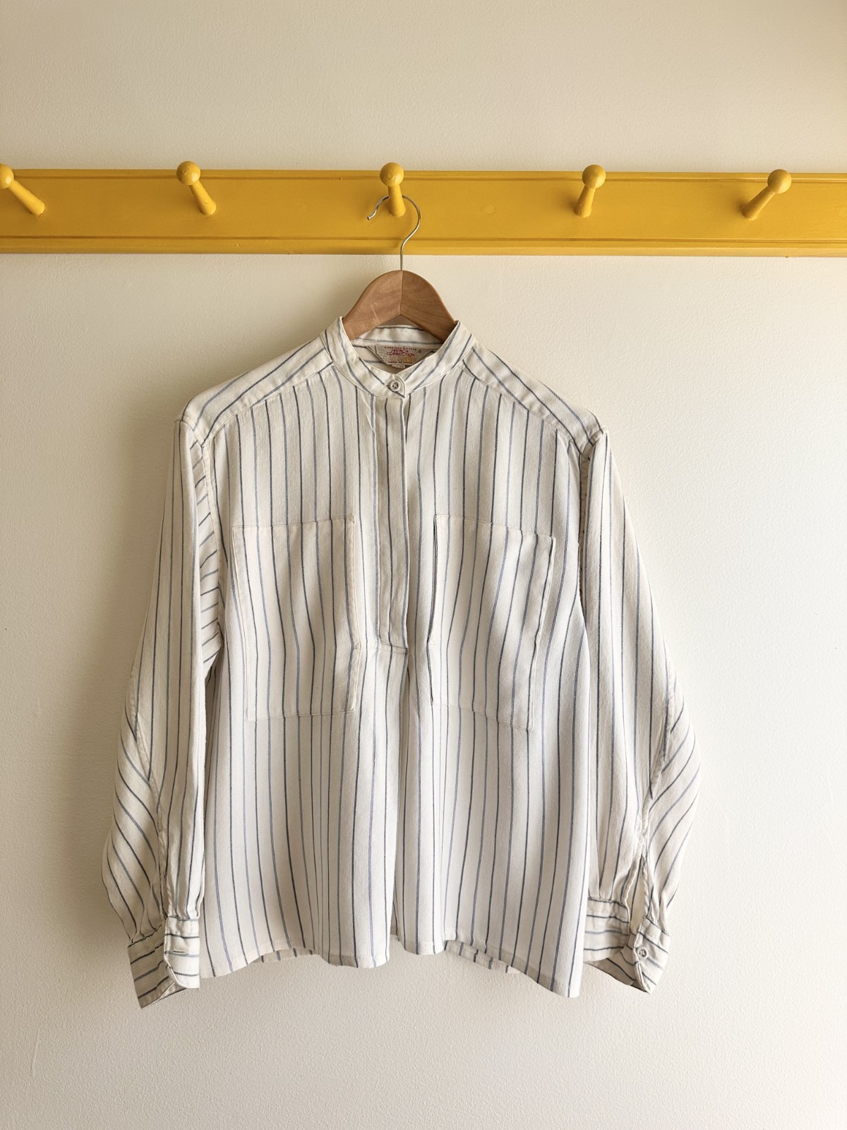 Vintage 1970s French Connection rayon cotton twill henley smock top shirt M