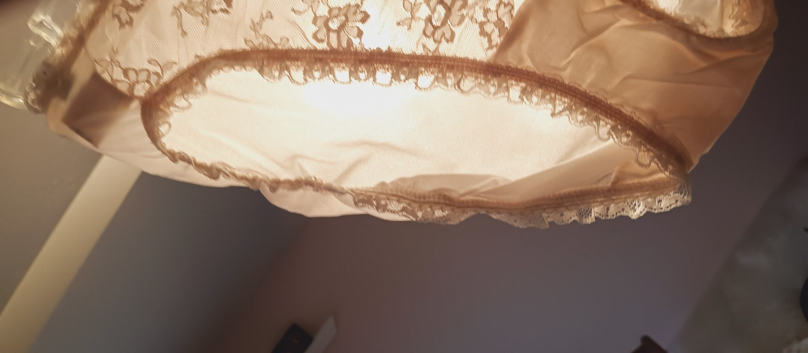 VIVE la DIFFERENCE VINTAGE PANTIES sz 6 HI-CUT L BEIGE SATIN w-LACE NWT #17-16