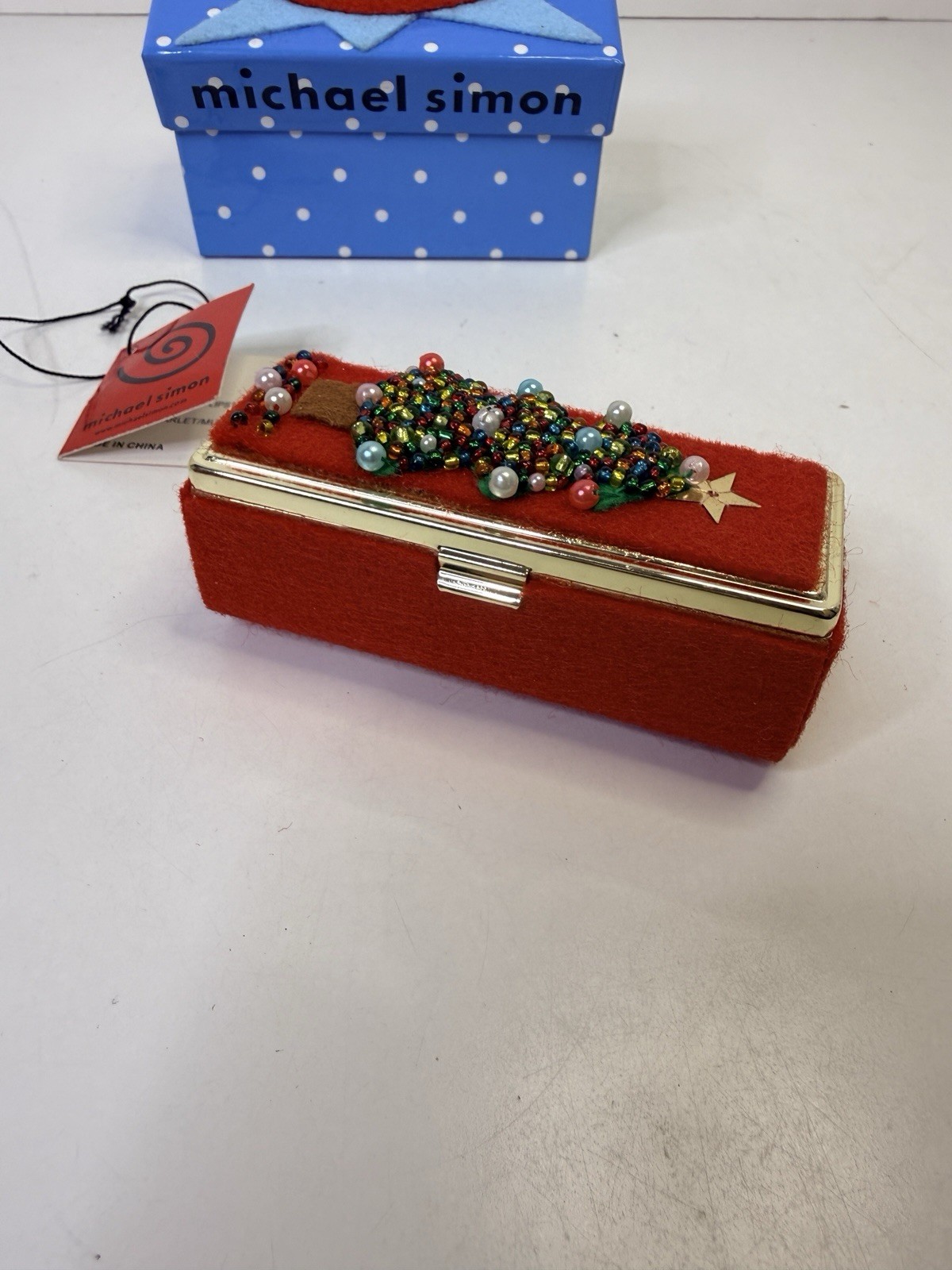 RARE Michael Simon Christmas Lipstick Case Ugly Sweater Style Beaded Sequins