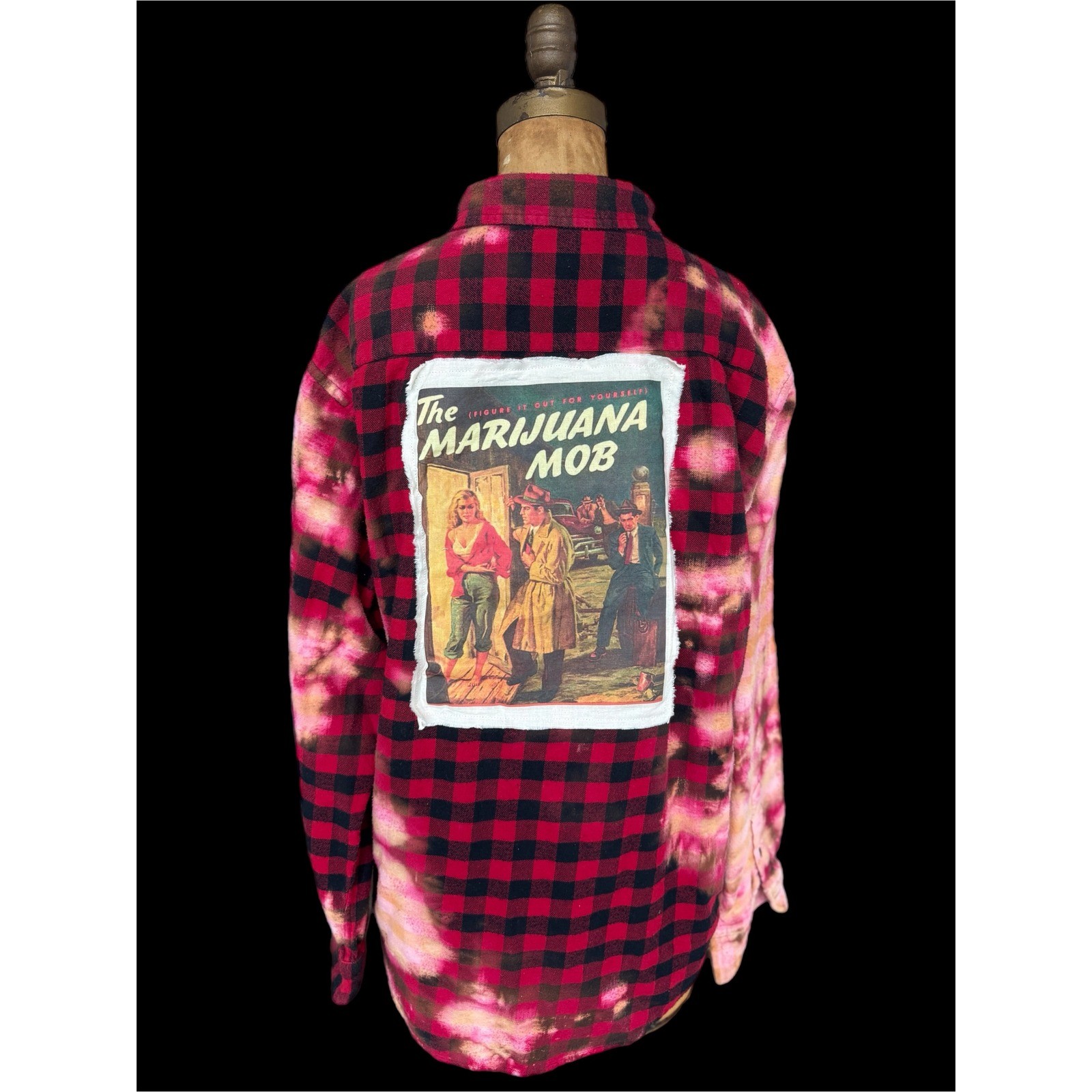 Vintage Marijuana Propaganda Flannel Bleach Dye Buffalo Plaid Shirt