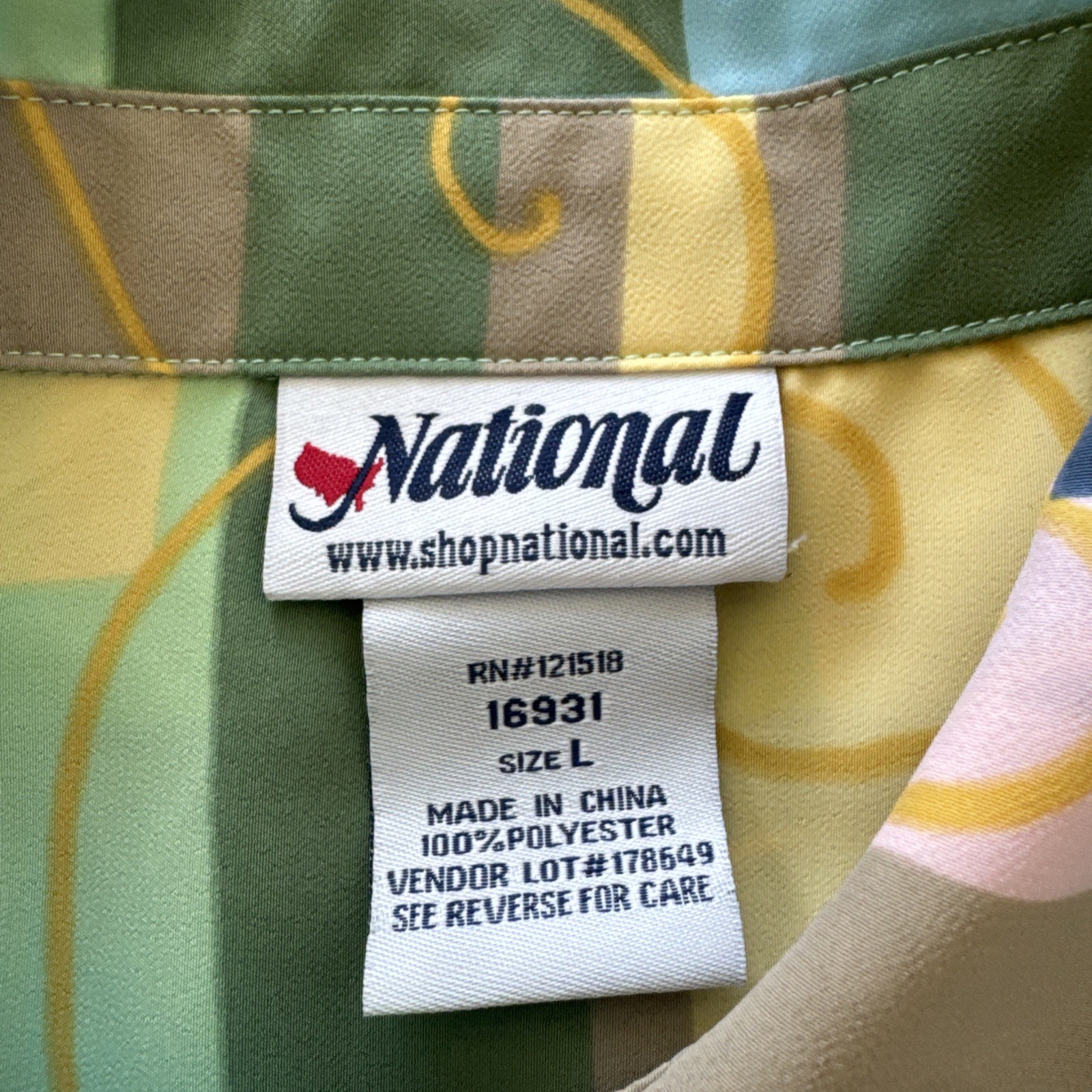 Vintage National Button Down Blouse Sz L Geometric Abstract 3/4 Sleeve Top D8