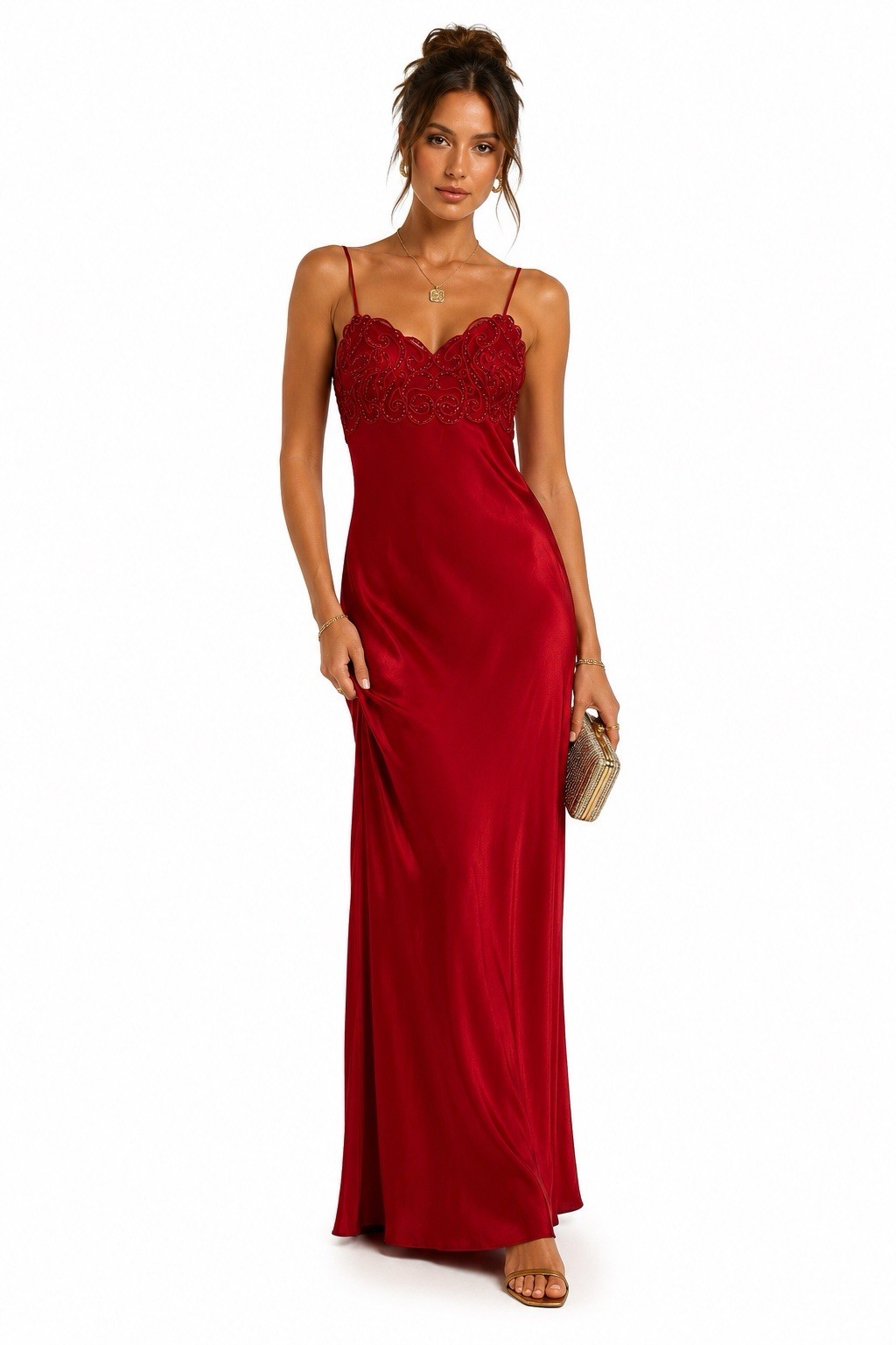 vintage 90s RED SLIP DRESS MEDIUM old hollywood glamour sparkle satin cocktail
