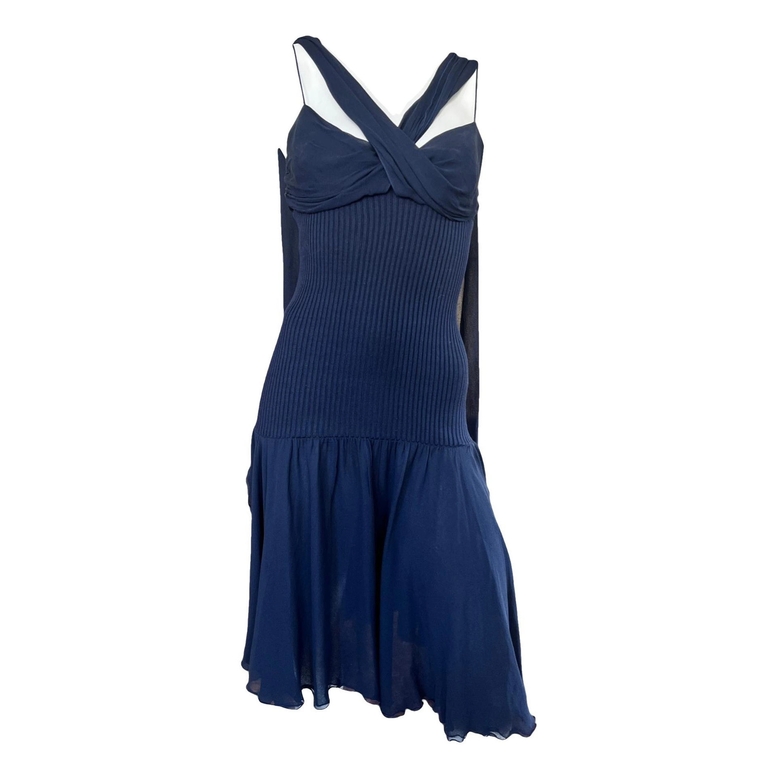 Beautiful Navy Silk Semi Sheer Vintage Valentino Night Evening Cocktail Dress