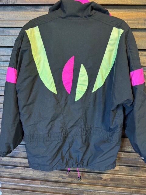 VTG Retro Cornice Color Block Black Pink & Neon Green Ski Jacket Coat Ladies MED