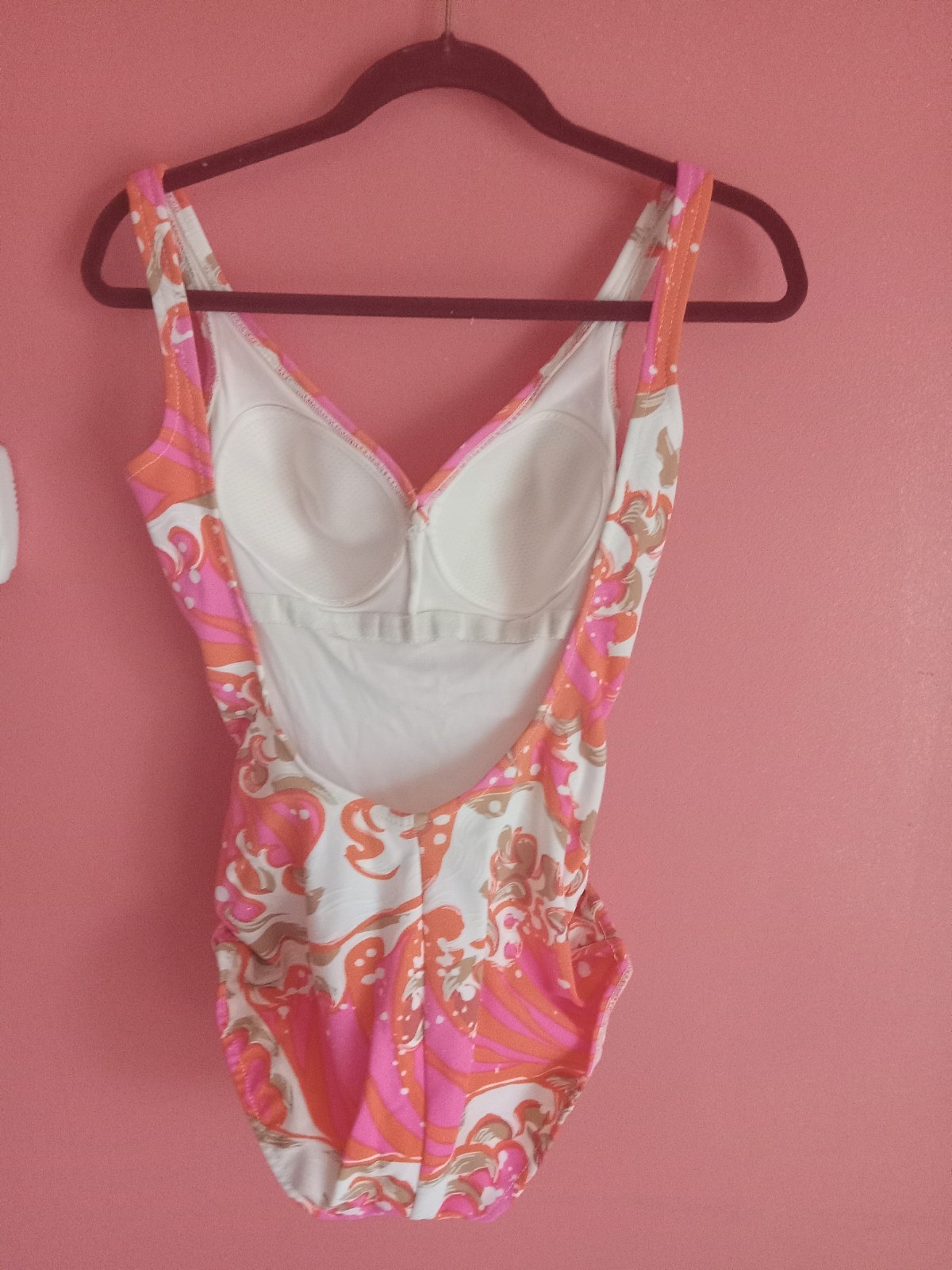 Vintage 60s Jantzen Psychedelic Mod MCM Bathing Suit Size 12 1 Piece Pink Orange