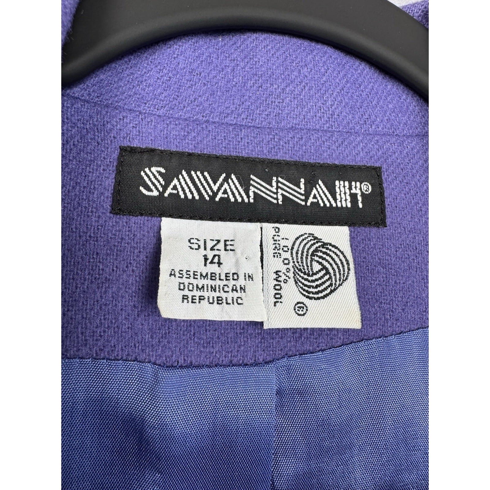 Vintage Savannah Purple 100% Pure Wool Blazer Womens 14 Gold Button 80s 70s EUC