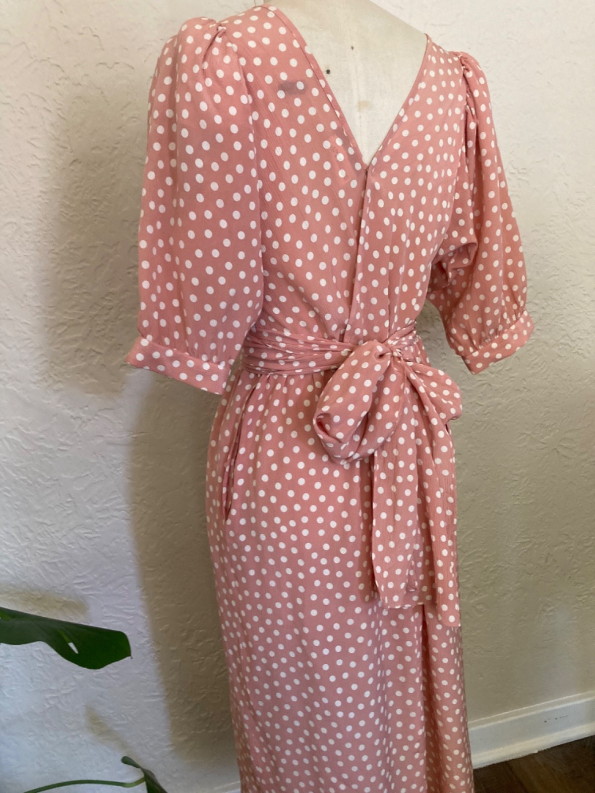 🇫🇷Vtg Yves Saint Laurent Polka Dot Pink Dress Puff Blouson Sleeve France Sz.36