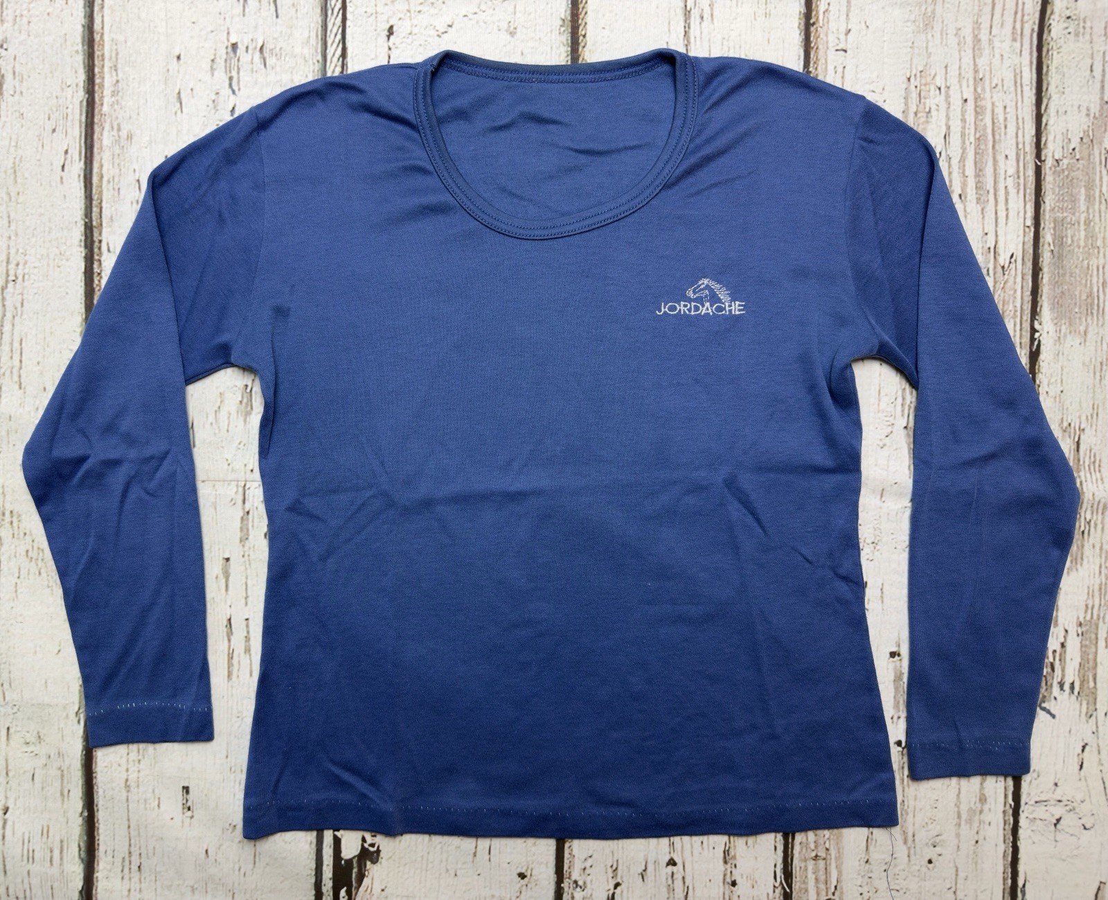 VTG Jordache Embroidered Logo Solid Blue 1980&rsquo;s Women&rsquo;s Long Sleeve T-Shirt