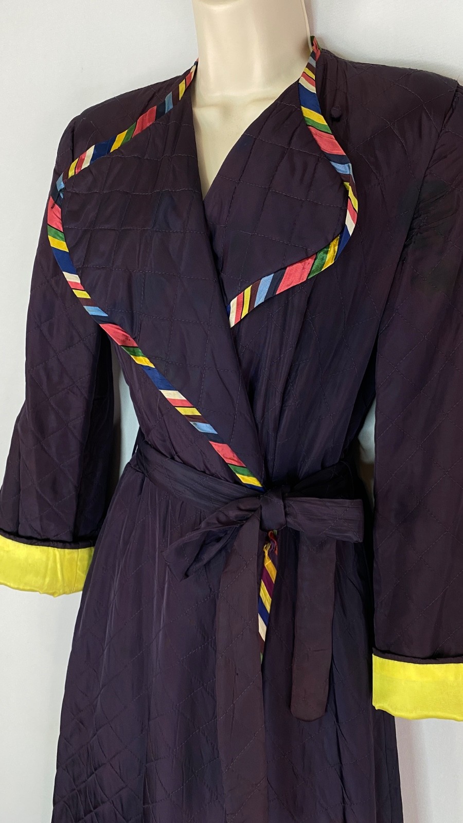Vintage 1930s 1940s dressing robe maxi dress wrap purple yellow rainbow long