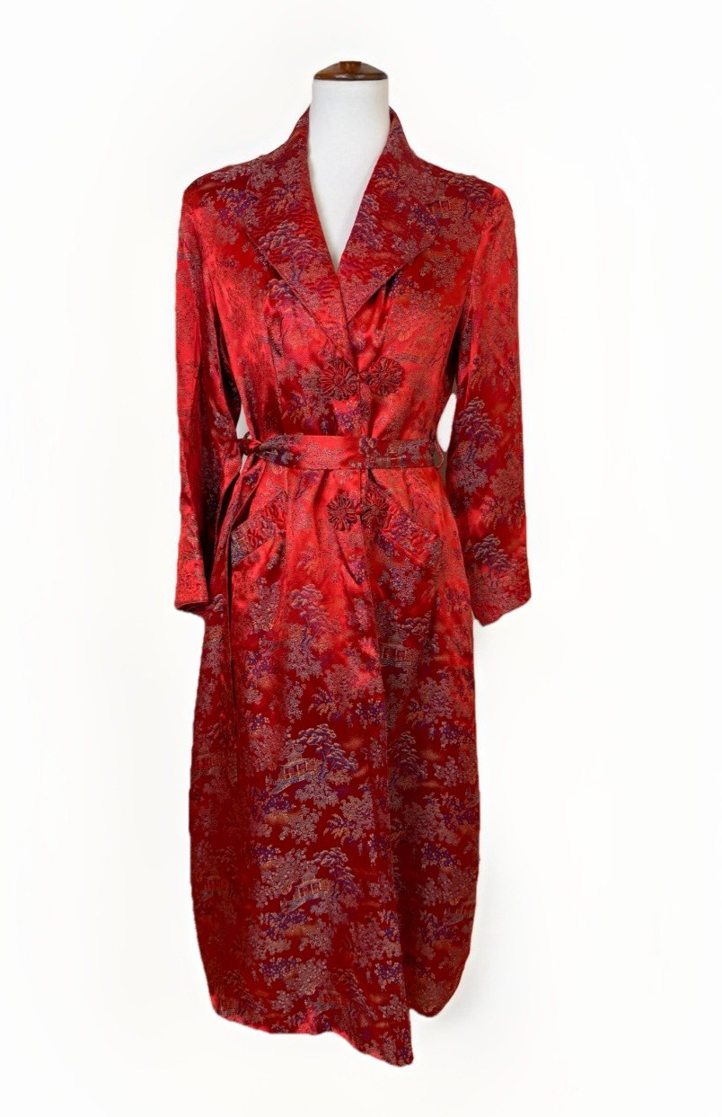 Vtg Red Chinese Brocade Robe Housecoat Hong Kong Womens 36/Small Sheila&rsquo;s RIP