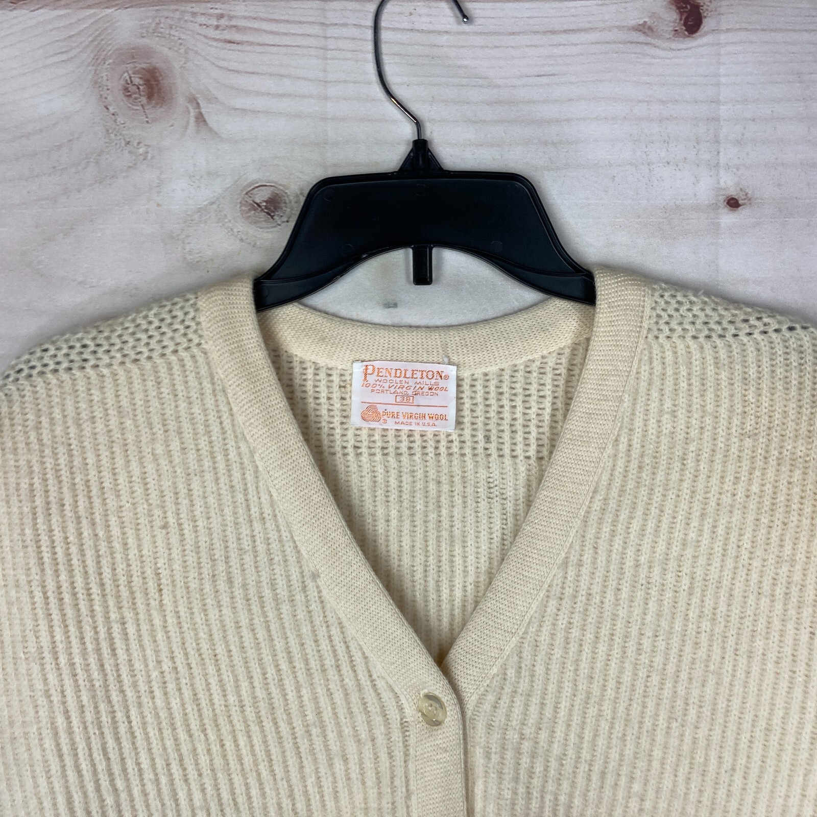 Pendleton Vintage Sweater Womens 38 Ivory Virgin Wool Cardigan Long Sleeve Solid