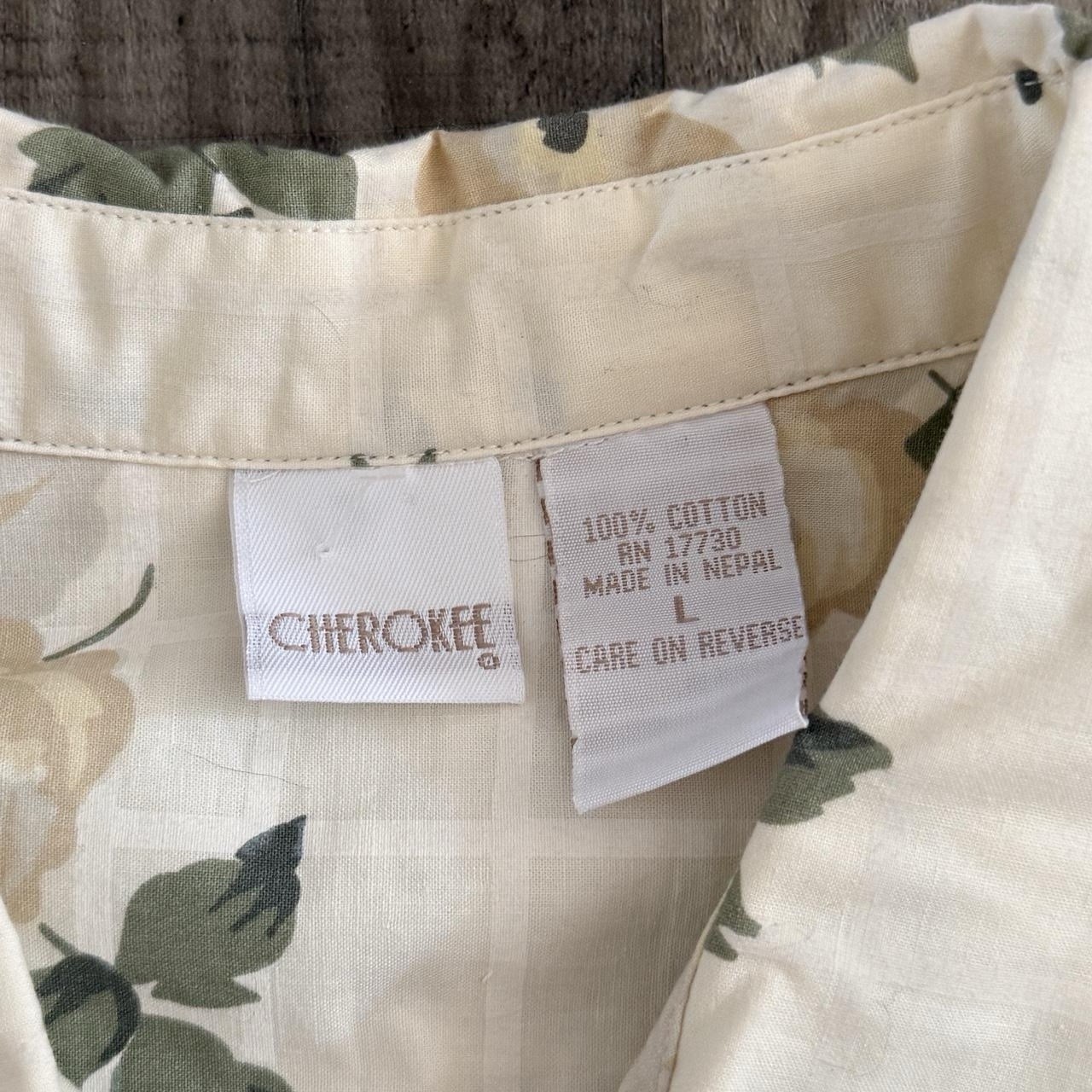Vtg Cherokee 100% Cotton Beige Floral Button Up Shirt Sz L Granny chic