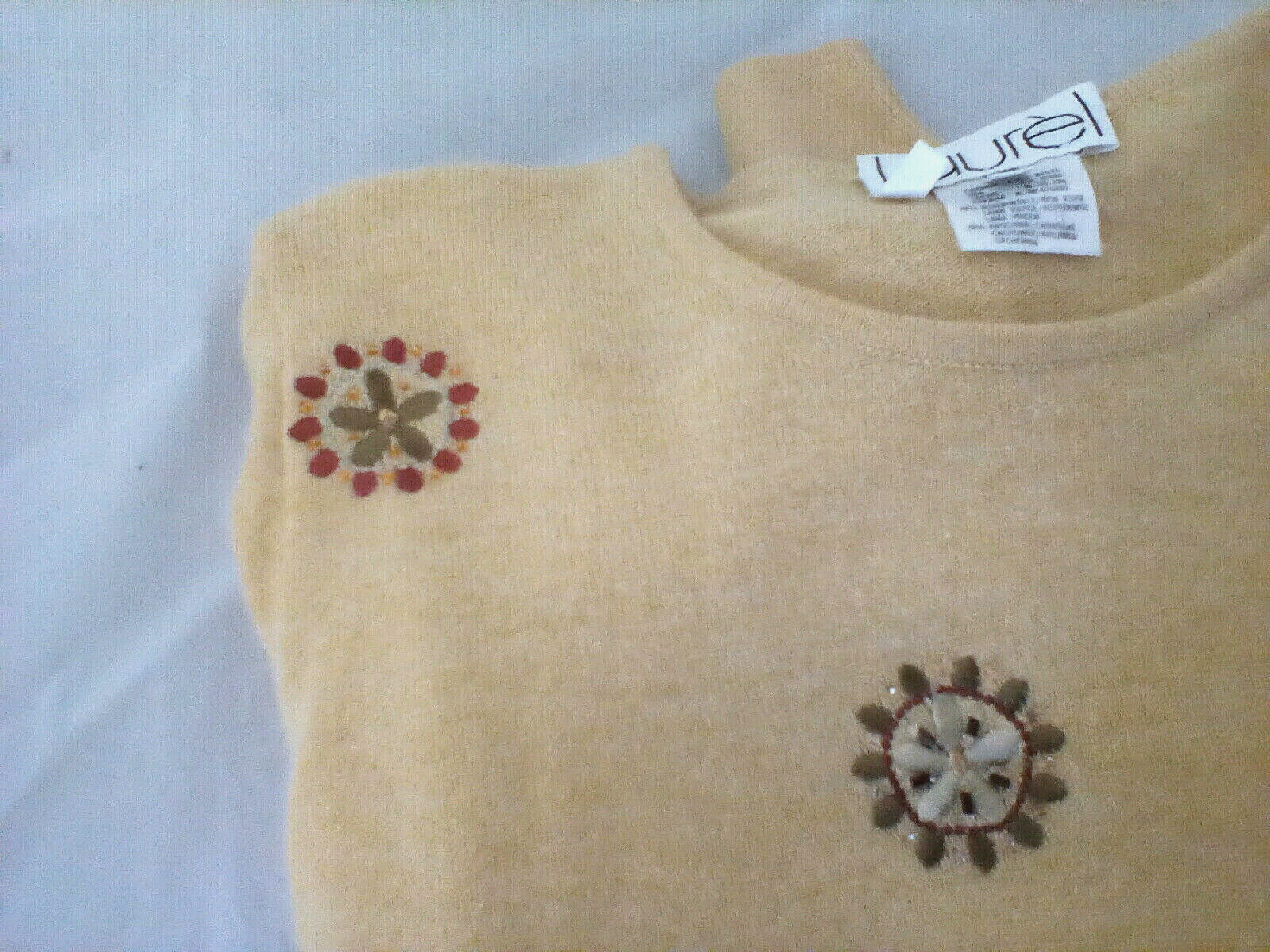 LAUREL Escada Sweater Cashmere Blend Sz XS S Embroidered Beaded 80&rsquo;s Italy