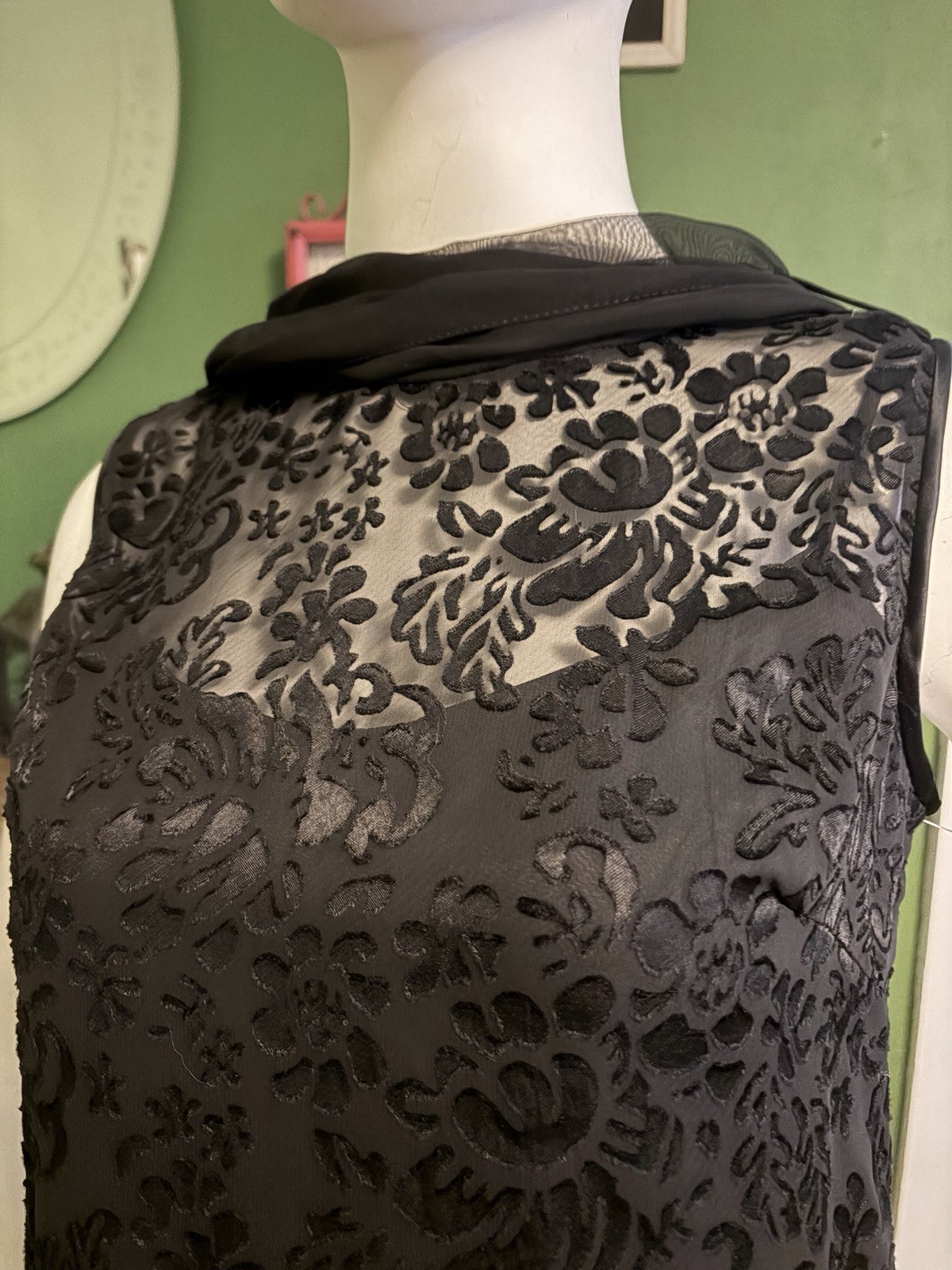Vtg 90s McClintock Blk Sheath Netting Whimsygoth Chiffon Cape Dress 38 M Hepburn
