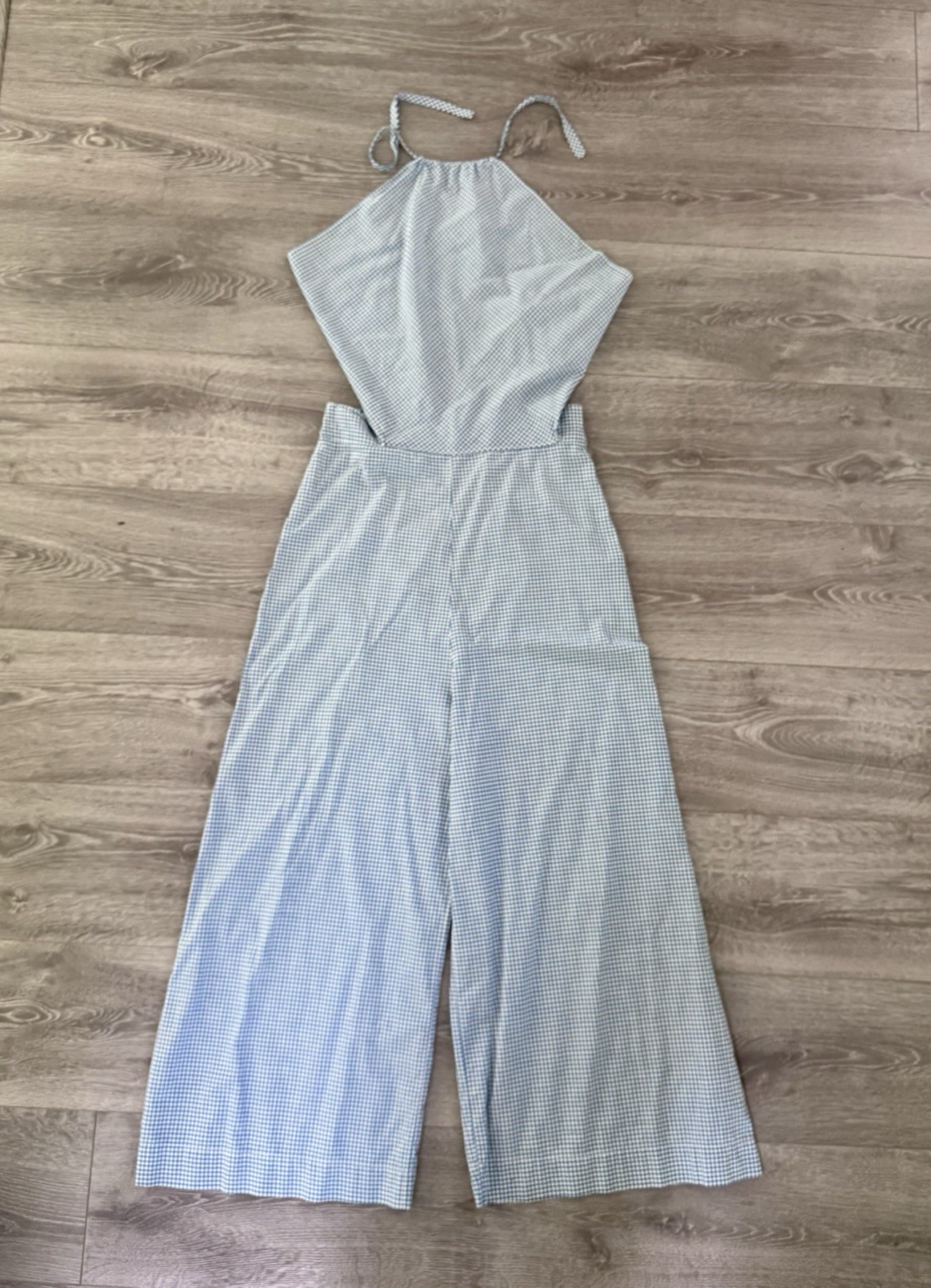 Vintage 1930s Beach Pajamas Blue Gingham Cotton Jumpsuit M/L