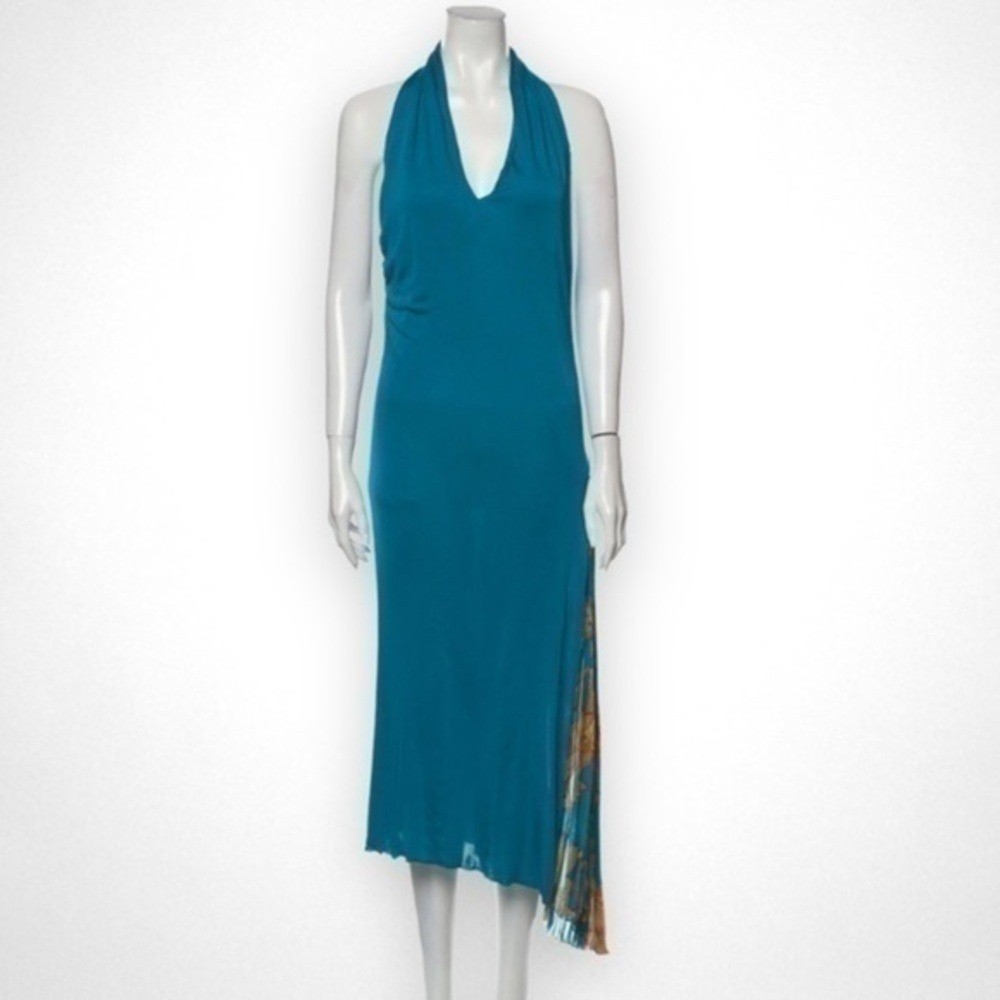 VERSACE ATELIER Haute Couture Runway Teal Blue Halter Medusa Dress 90&rsquo;s Y2K RARE