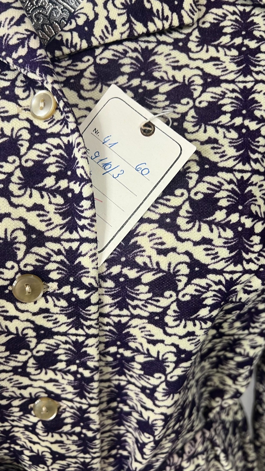 Dacron 70s 80s Polyester Shirtdress Midi Long Sleeve Patterned EU 44 L