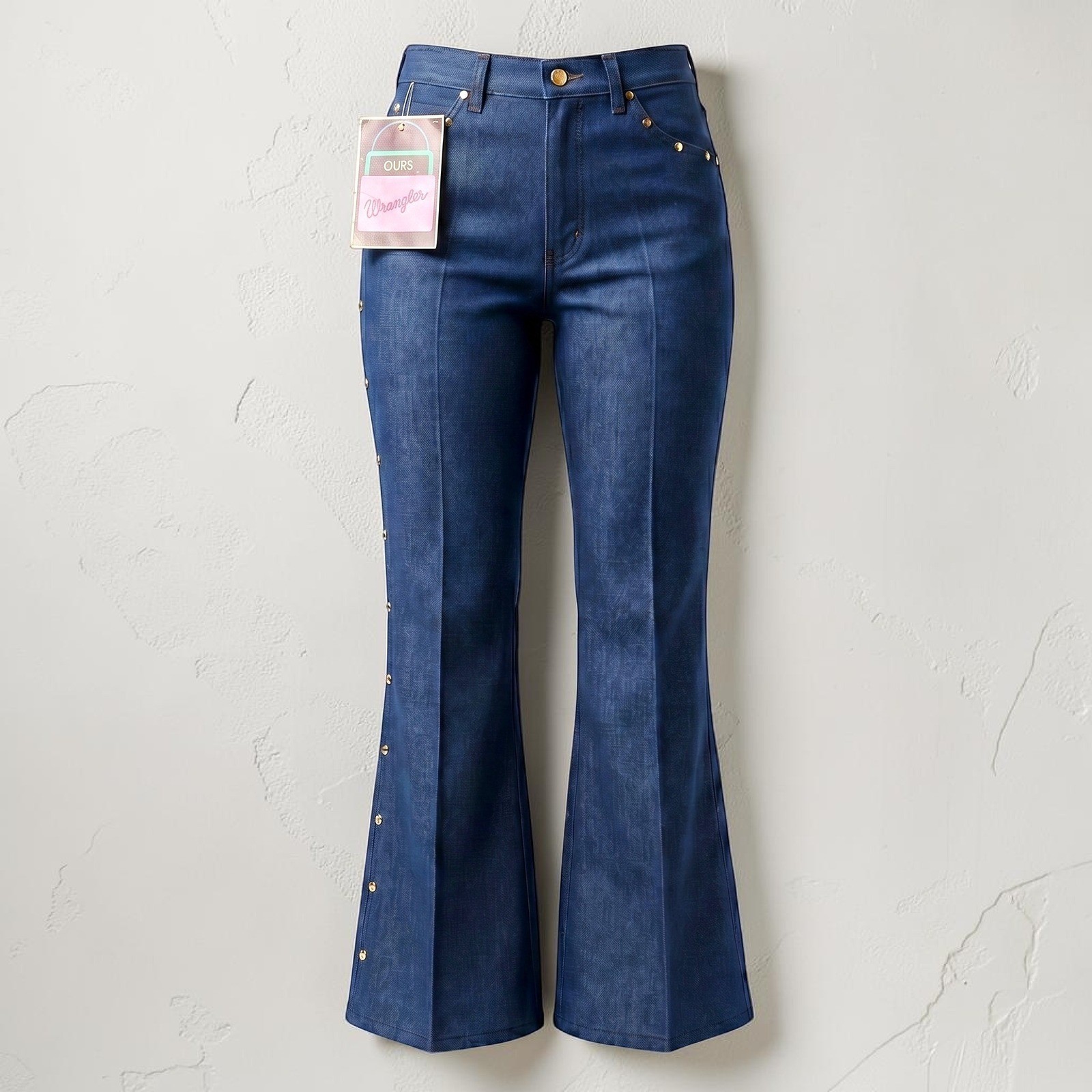 VTG 1970s Wrangler Ours Studded Flare Bell Bottom Jeans Sz 7/24 Women Deadstock