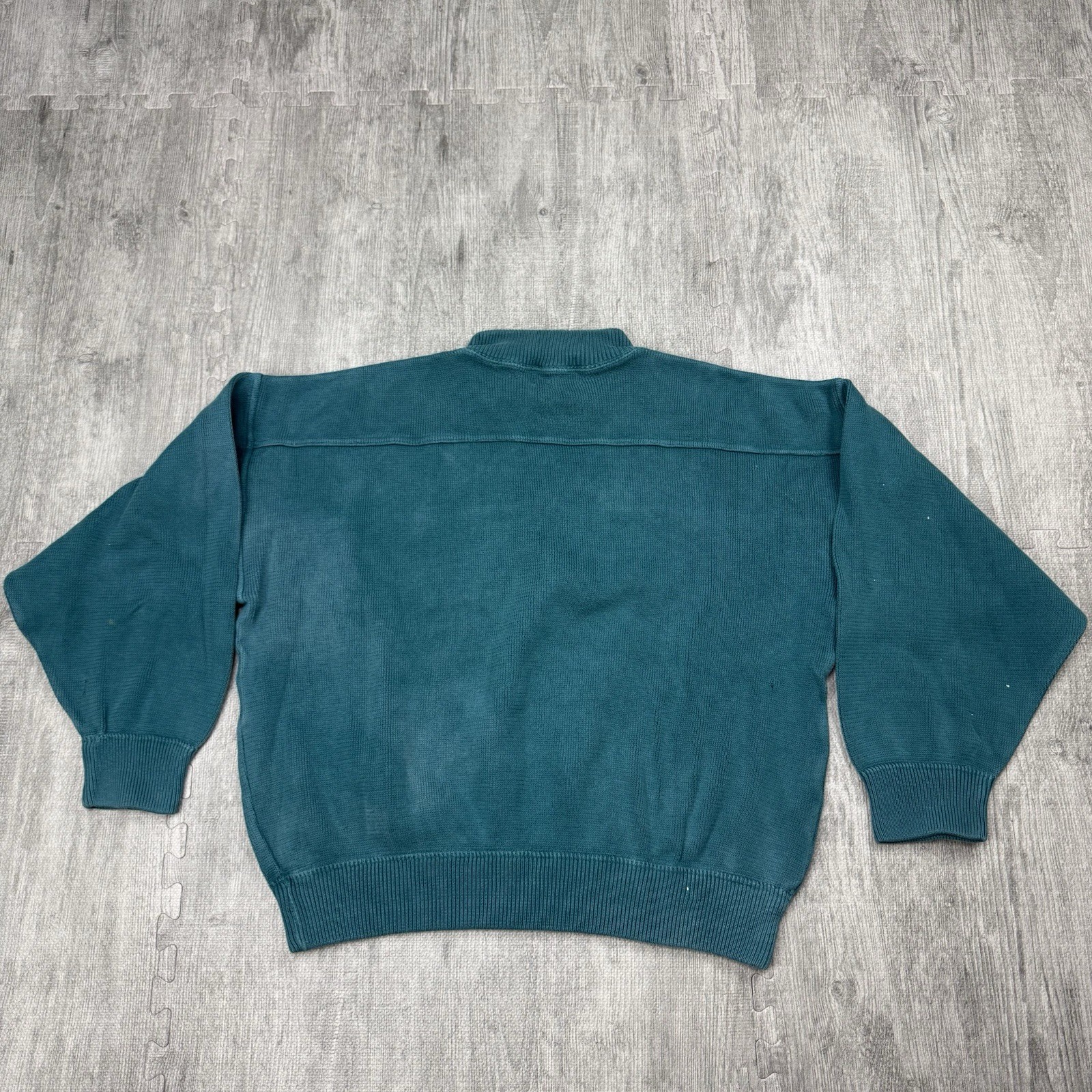 SPAGO SPORT PULLOVER MOCK NECK COTTON KNIT SWEATER AQUA BLUE 80S RETRO L/S
