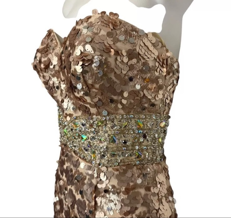 Vtg Night Moves Gold Rose Sequin Aurora Borealis Formal Prom Dress 8 Medium GUC