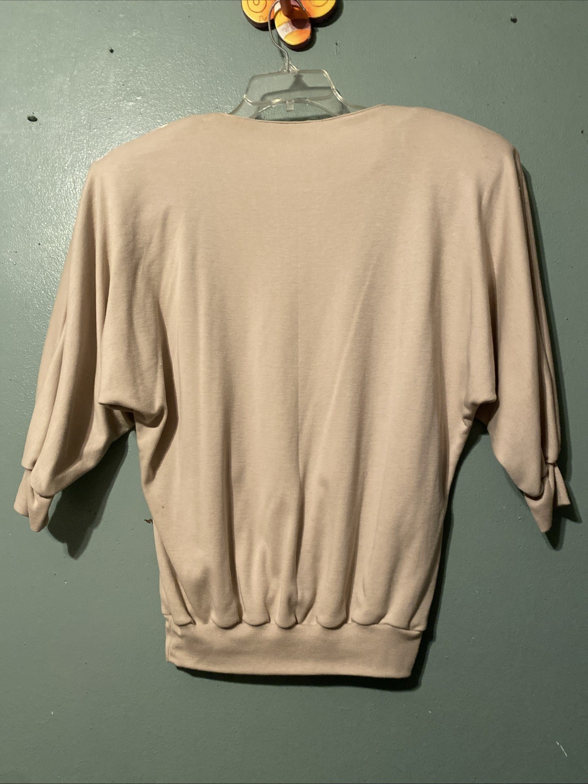 Thums Up Vintage Embroidered Blouse Tan Multi Color With Original Shoulder Pads