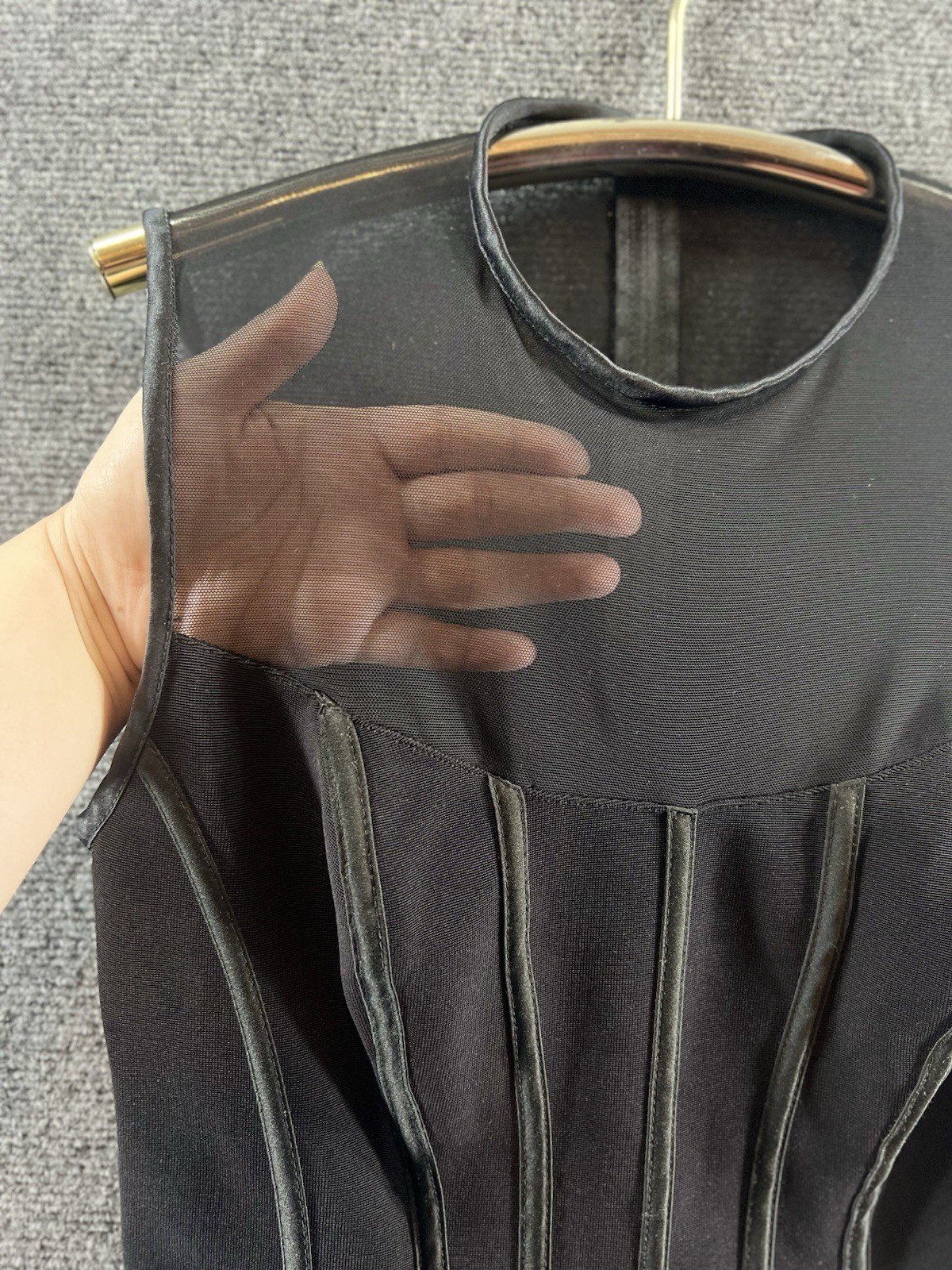 Vtg 90s Cache Mesh Bustier Ribbing Tank Top XL Glam Whimsigoth Grunge Sexy Y2K