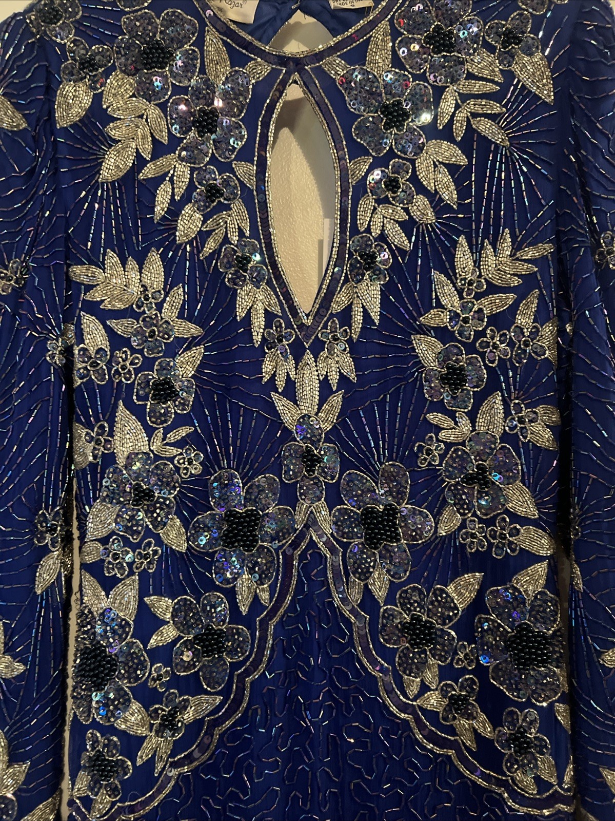 Fully Beaded Laurence Kazar Blue Evening Dress