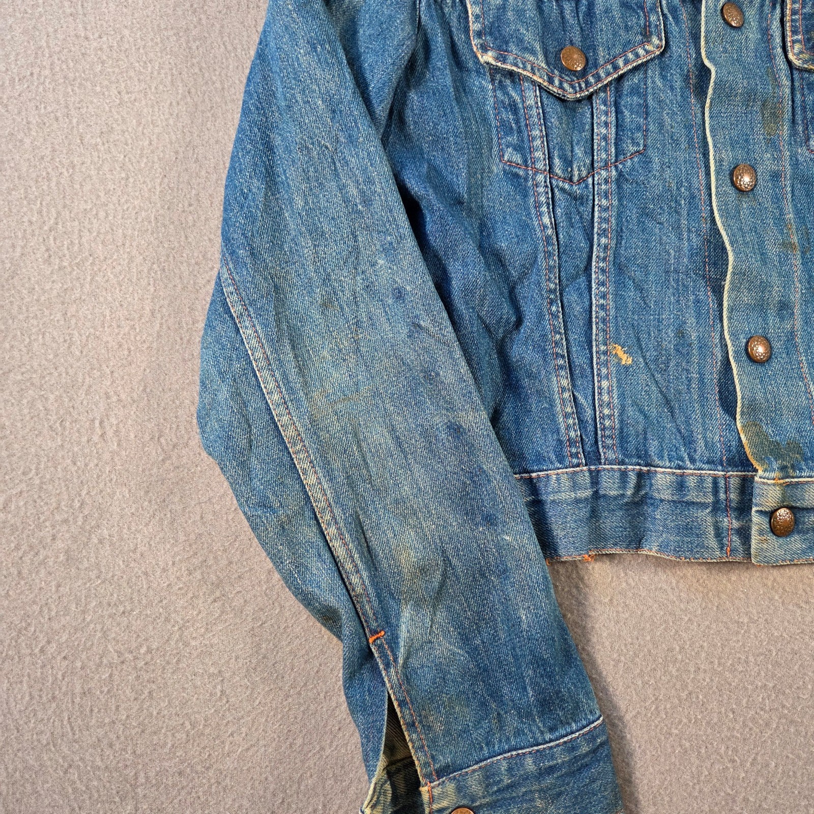 Vintage Sears Jacket Womens Small Denim Snap Put On Shop 80s Workwear Distressed