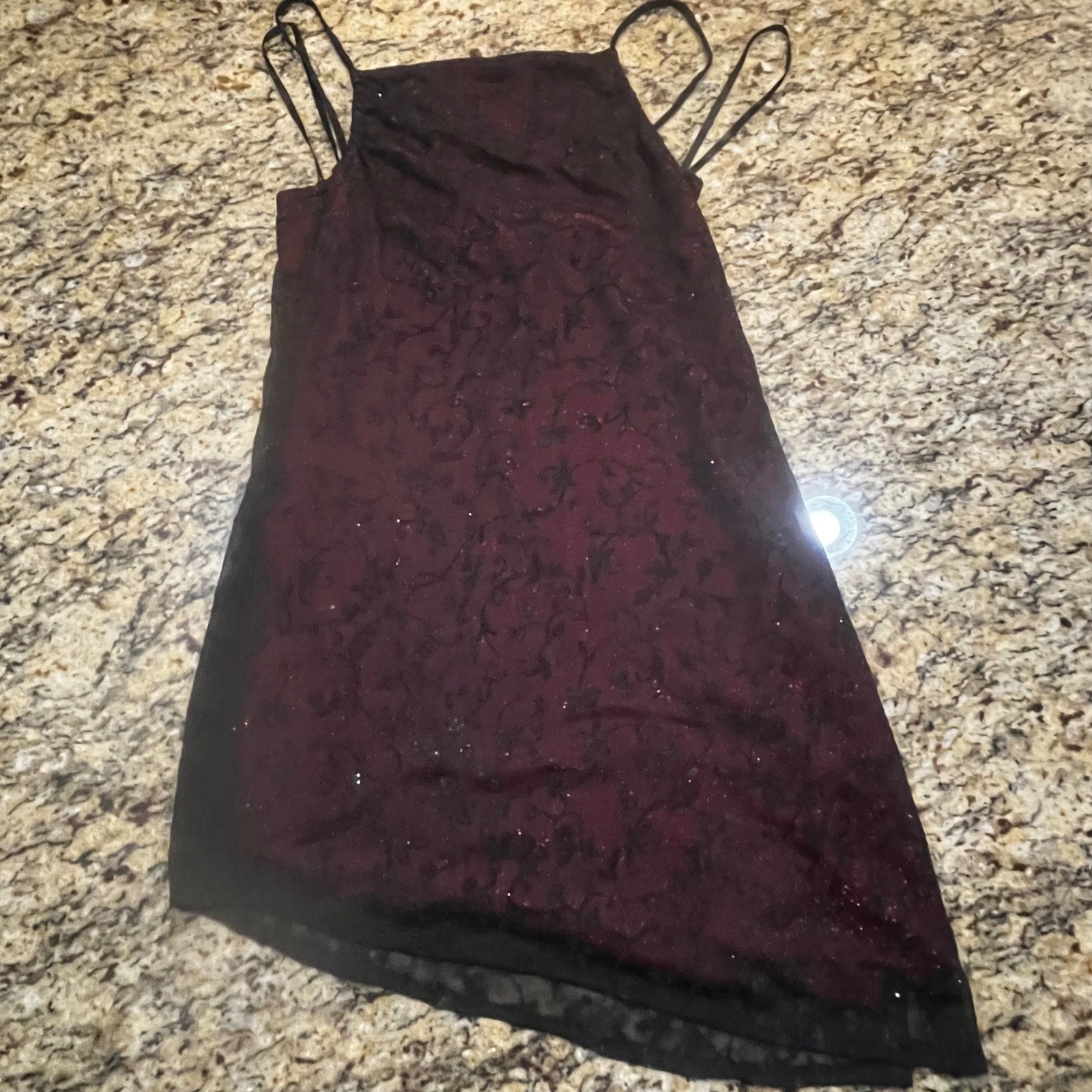 Vintage Byer Too! Red Glitter Black Floral Mesh Overlay Mini Dress Girl S