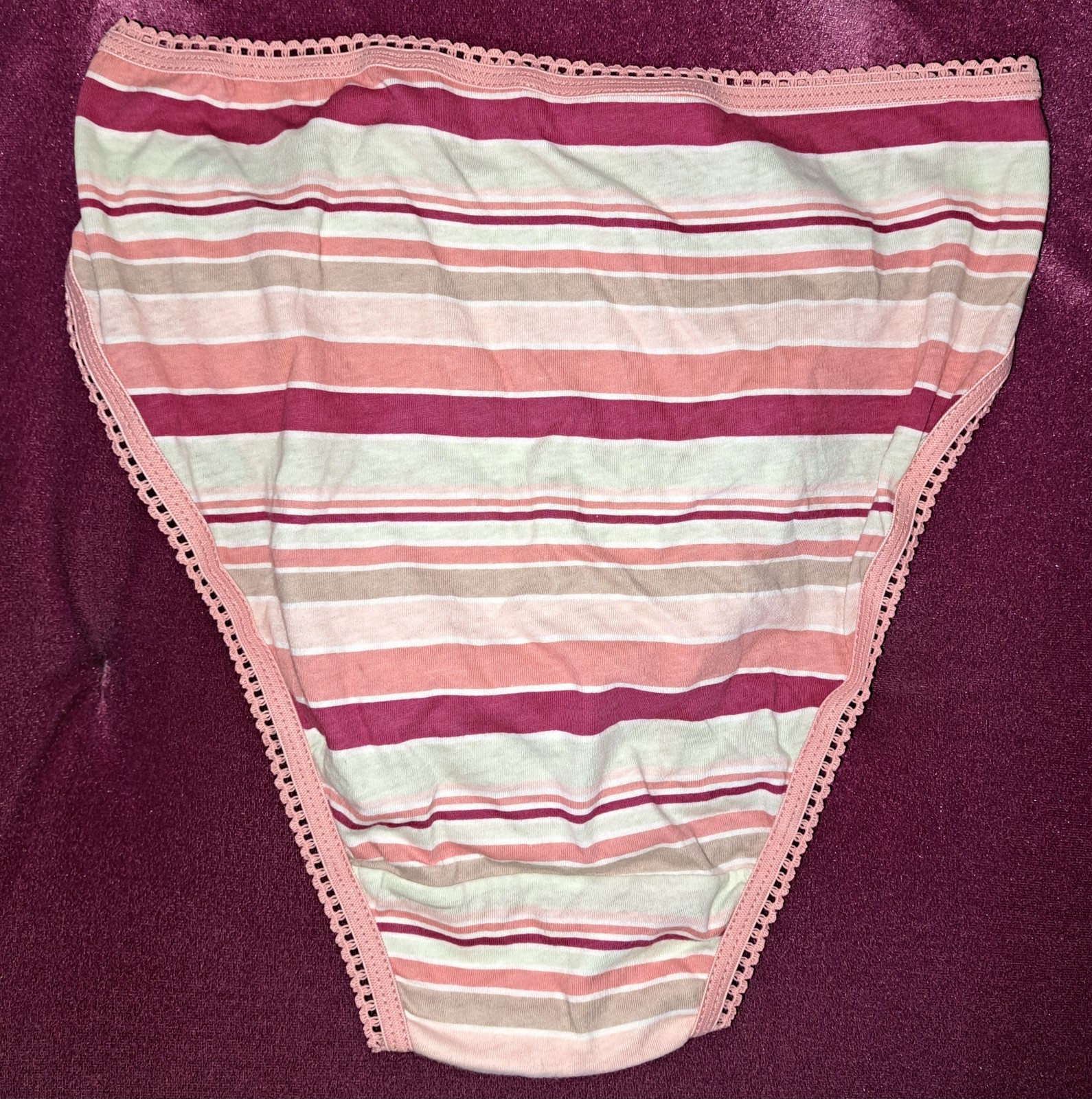NWT Vtg Y2K Simply Basic High Cut Brief Panty Size 5 Taupe Stripe 100% Cotton