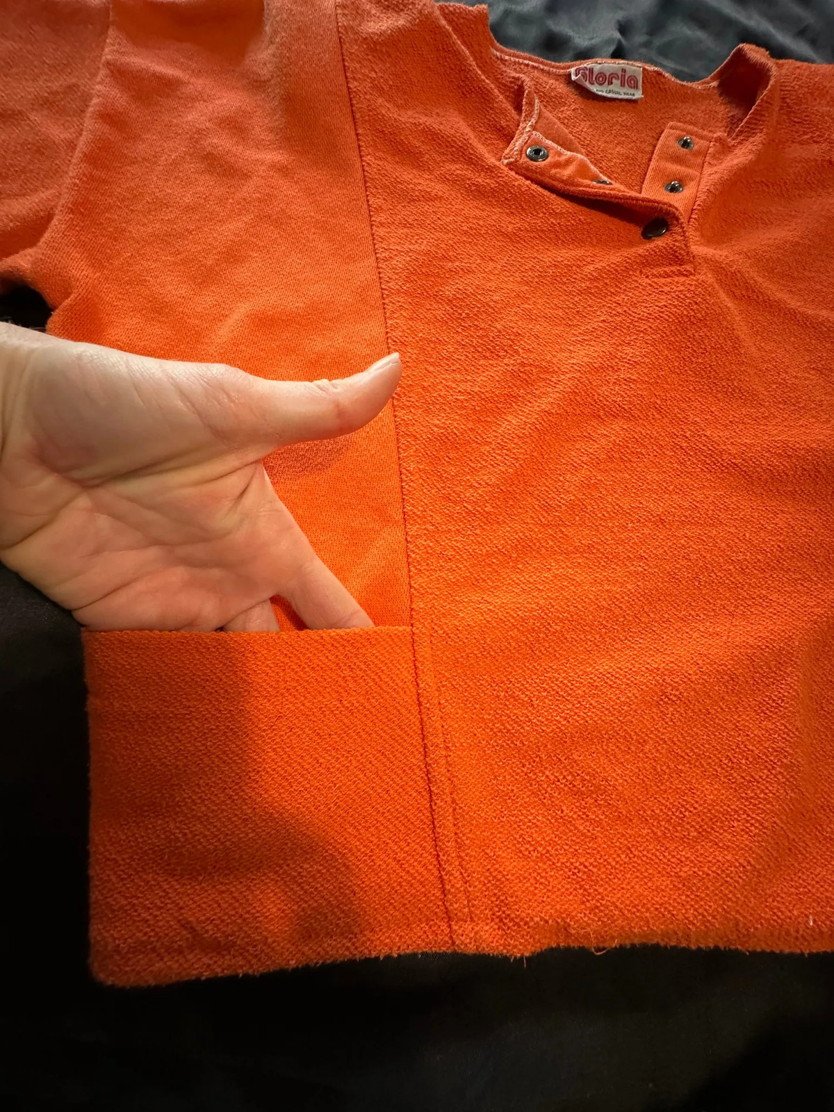 Gloria Womens Y2K Terry Pullover Top Shirt Orange Snap Henley Pockets 23&Prime; PT