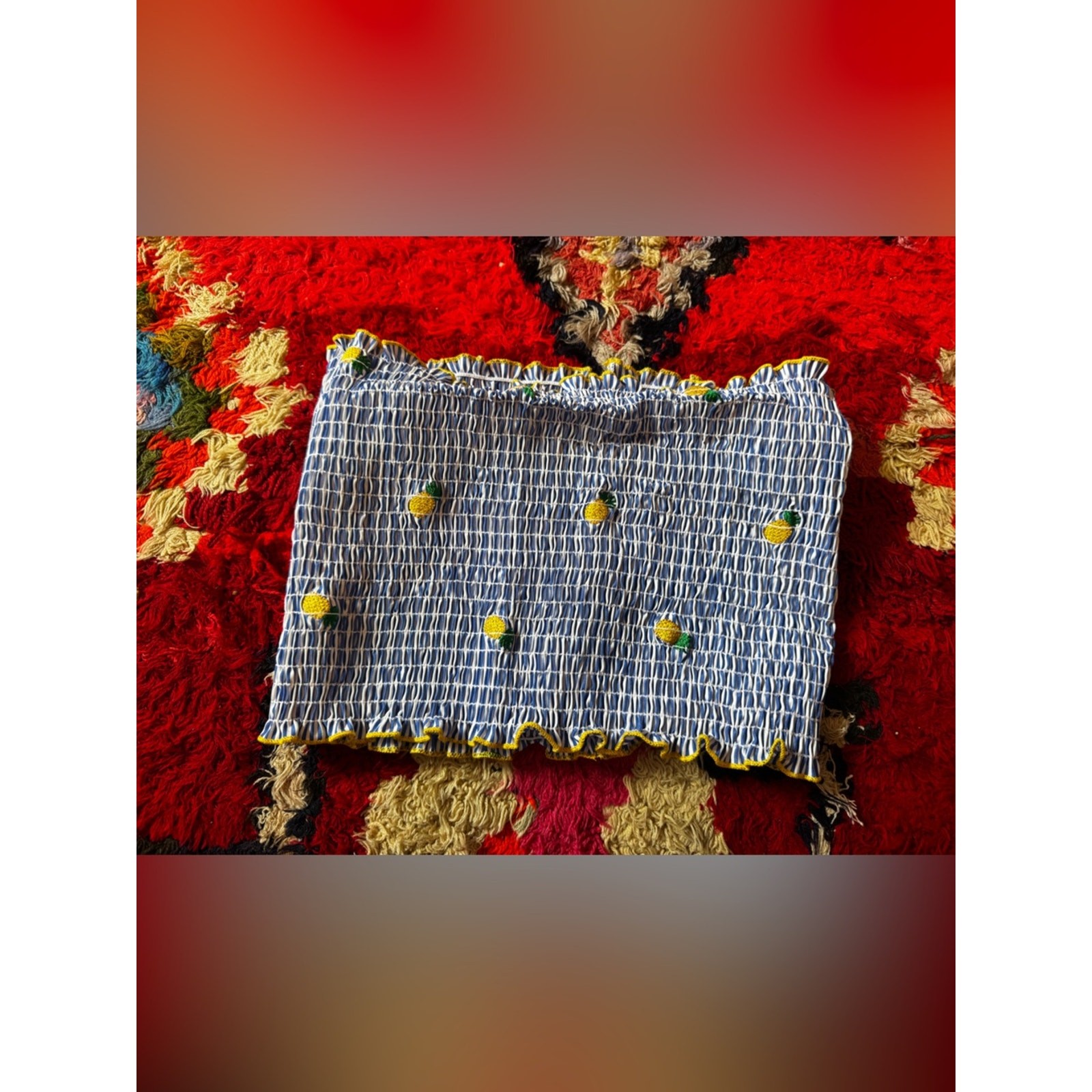 Y2K does 70s Blue and White Pineapple Tube Top Sz S