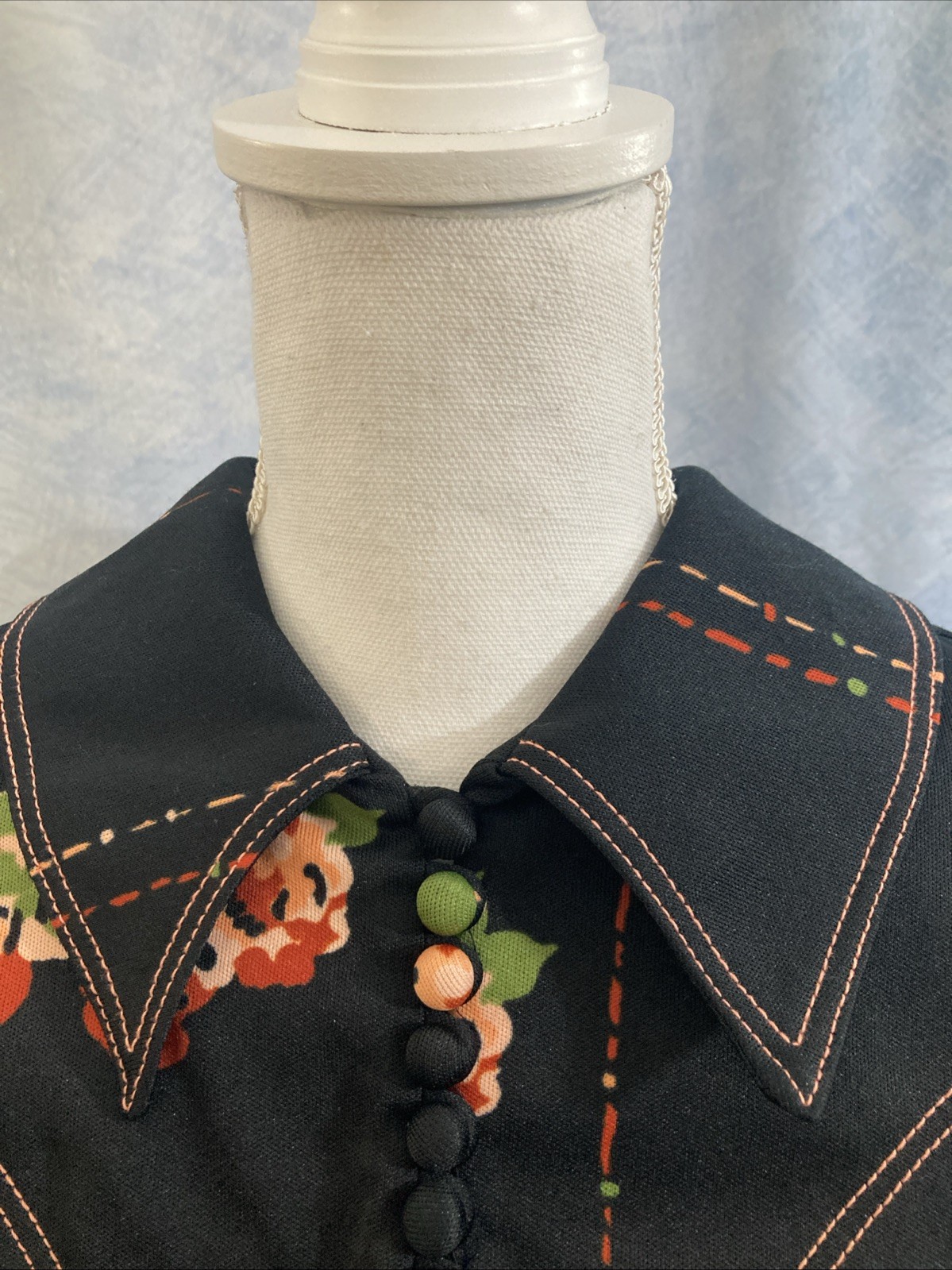 Vintage 1970s CLOVIS RUFFIN Ruffinwear Dress Western Dark Floral Jersey Knit
