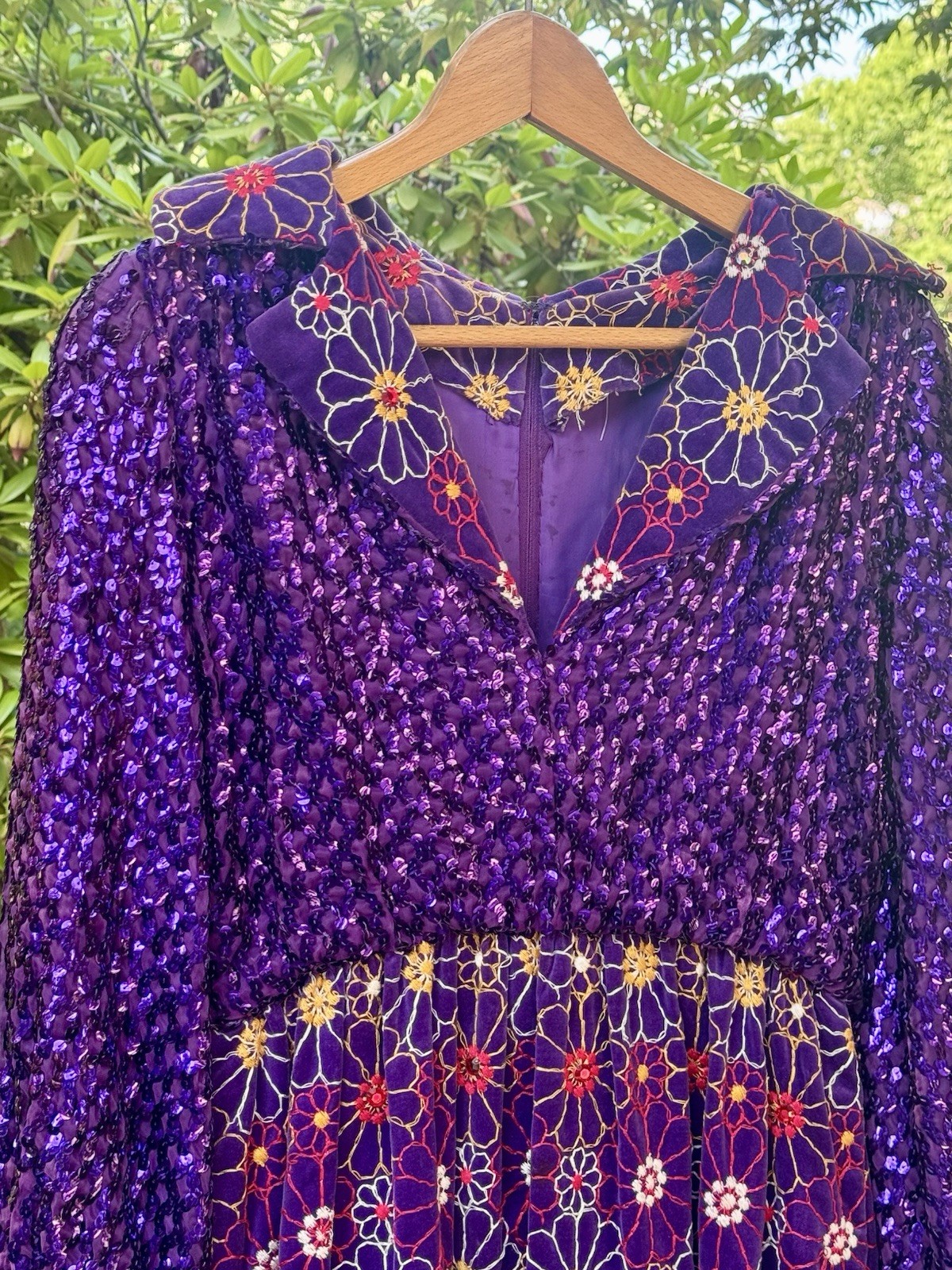 Oscar de la Renta Boutique 1960s Purple Sequin Maxi Dress Bohemian Size 10