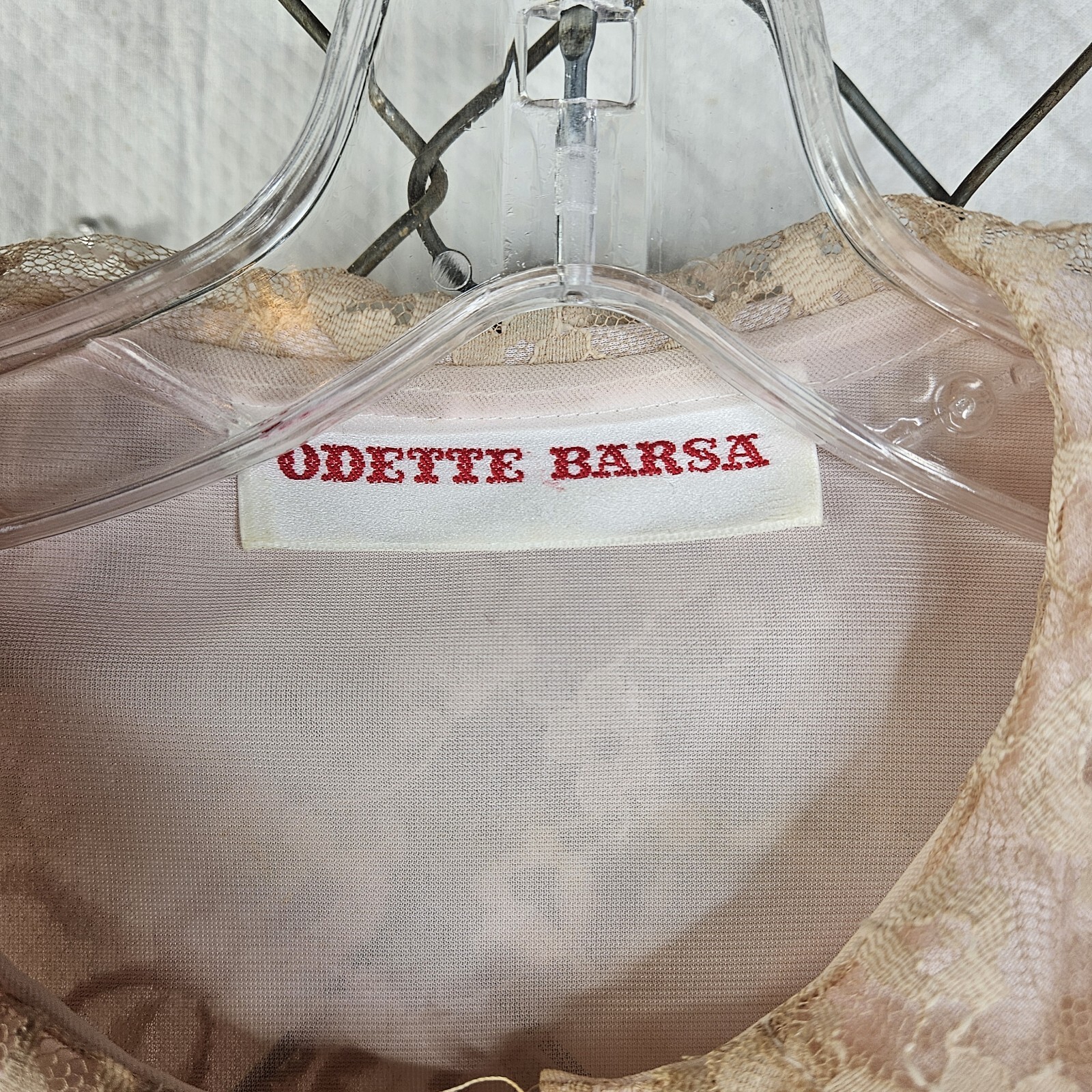Vintage 60s Odette Barsa Blush Pink & Lace Robe Regency Dressing Gown Medium EUC