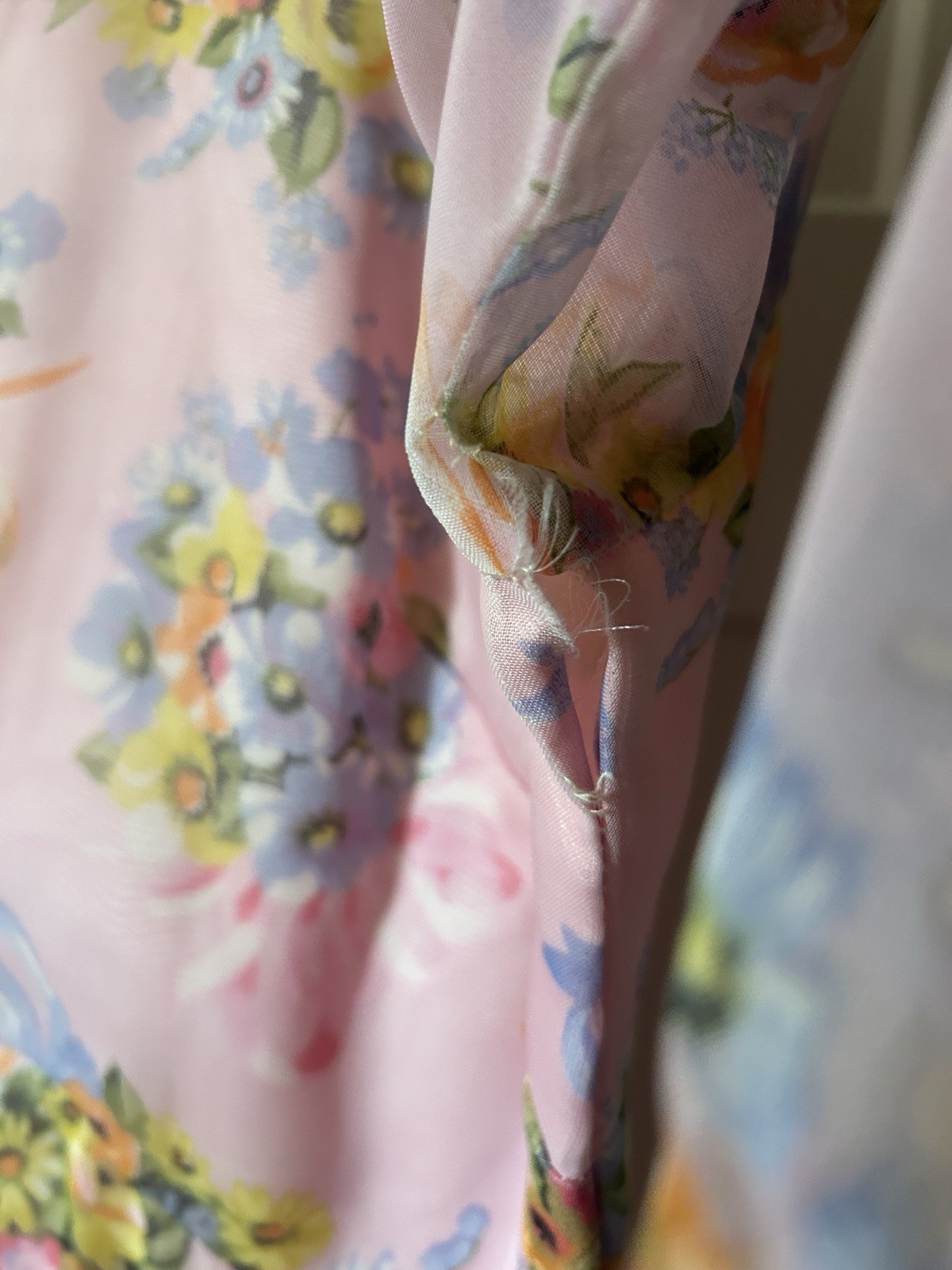 Avalon Classics Pink Floral Chiffon Maxi Dress Gown Sz 12 Cottage ILGWU Label