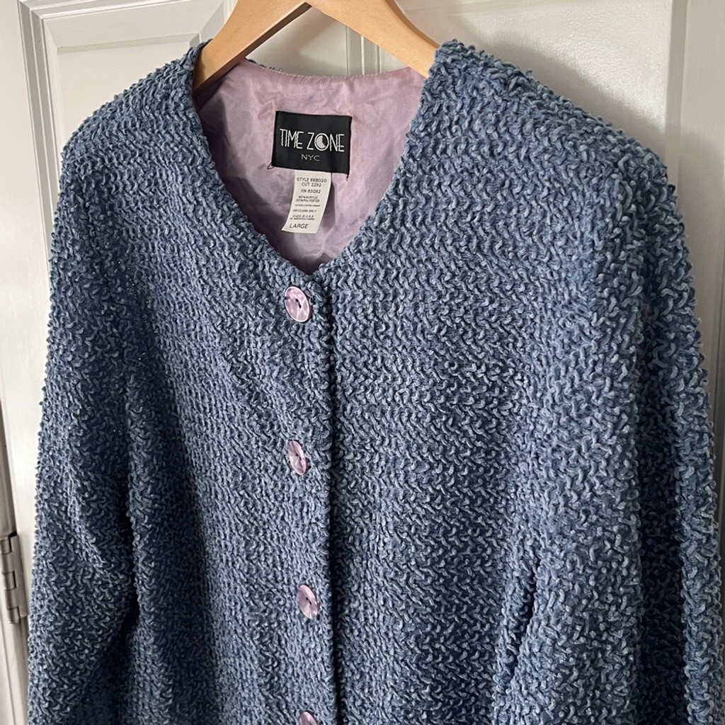 Vintage Blue Chenille Textured Lightweight Blazer sz Large