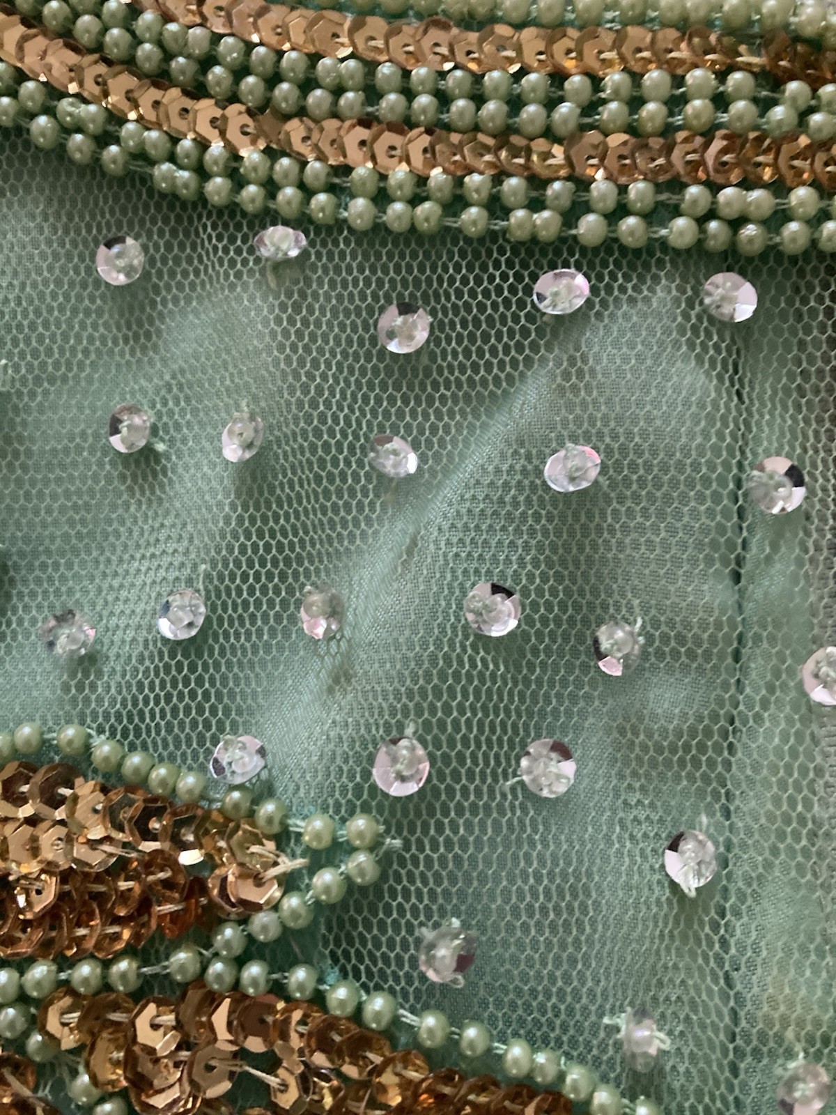 Vintage Silk Beaded Top Large Creative Touch Made In India Green And Copper