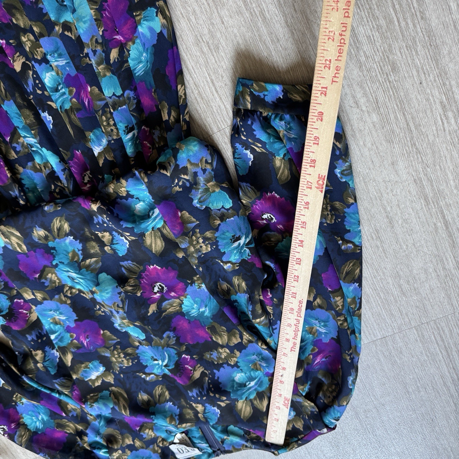 VTG 80s REO Originals Dress Women&rsquo;s 12 Floral Pleated Long Sleeve Blue Violet